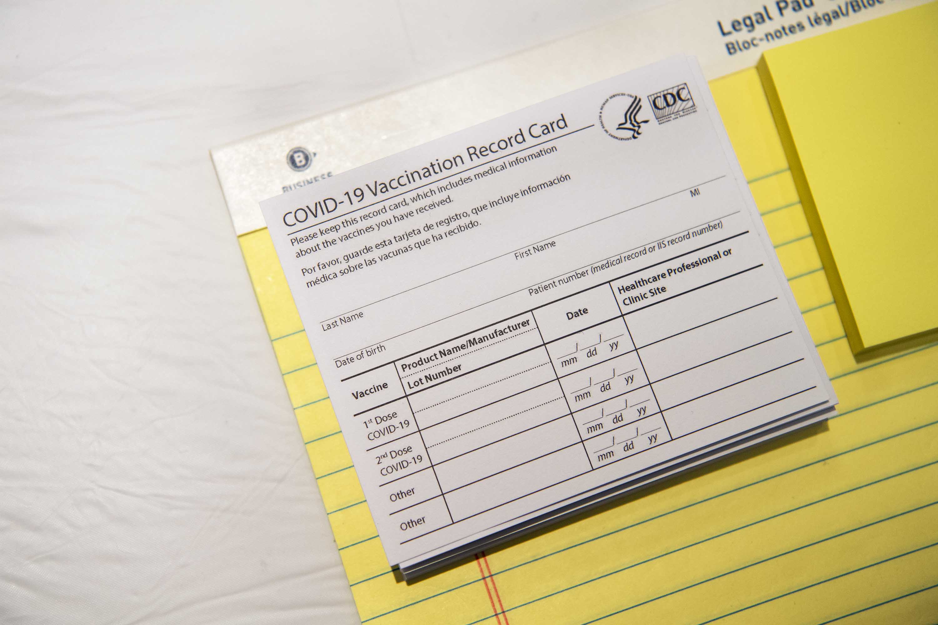 A Covid-19 vaccination record card is pictured at a vaccination site in Tysons, Virginia, on April 19. 