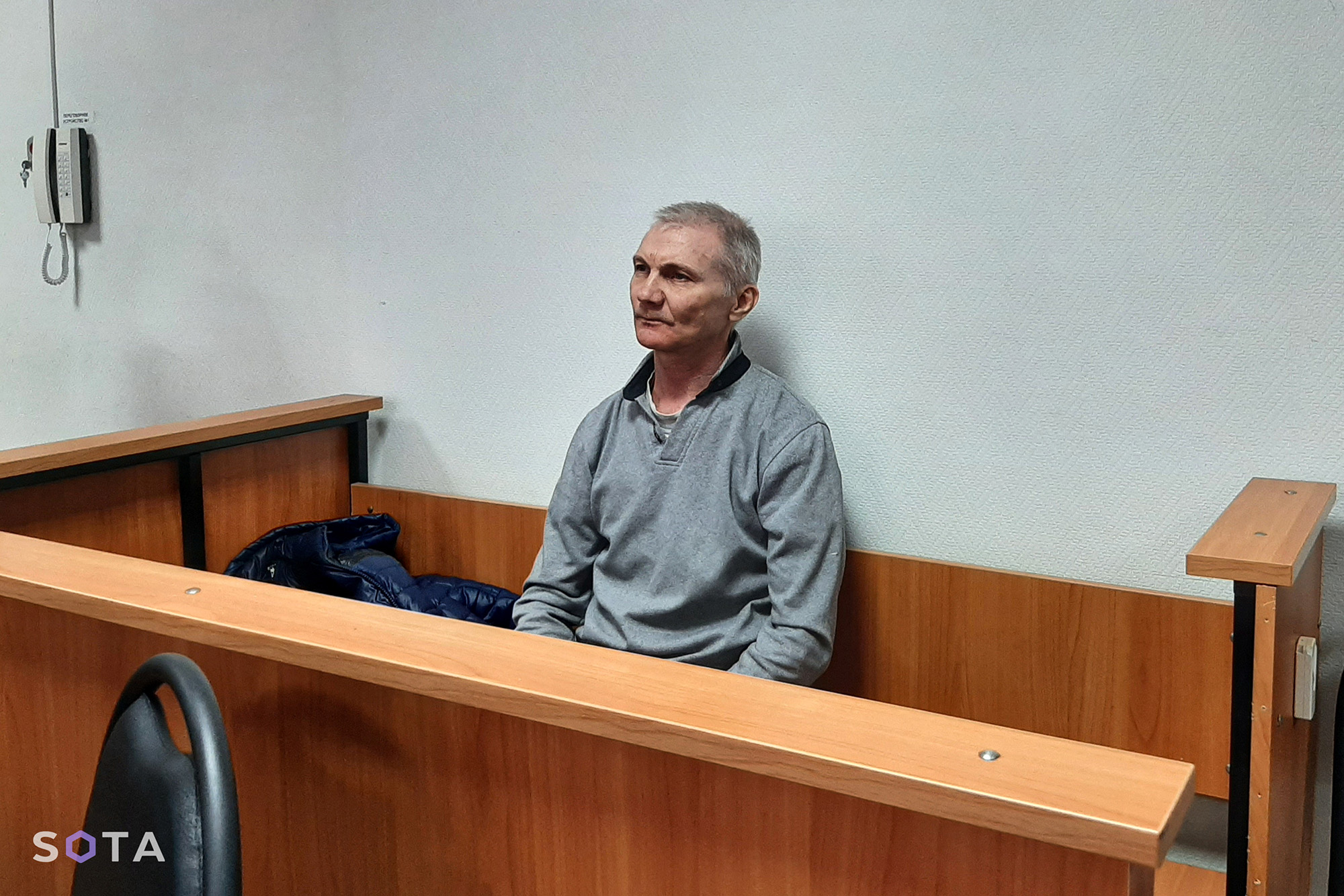 Russian citizen Alexei Moskalyov, who is accused of discrediting the country's armed forces in the course of Russia-Ukraine military conflict, attends a court hearing in the town of Yefremov in the Tula region, Russia, on March 27.