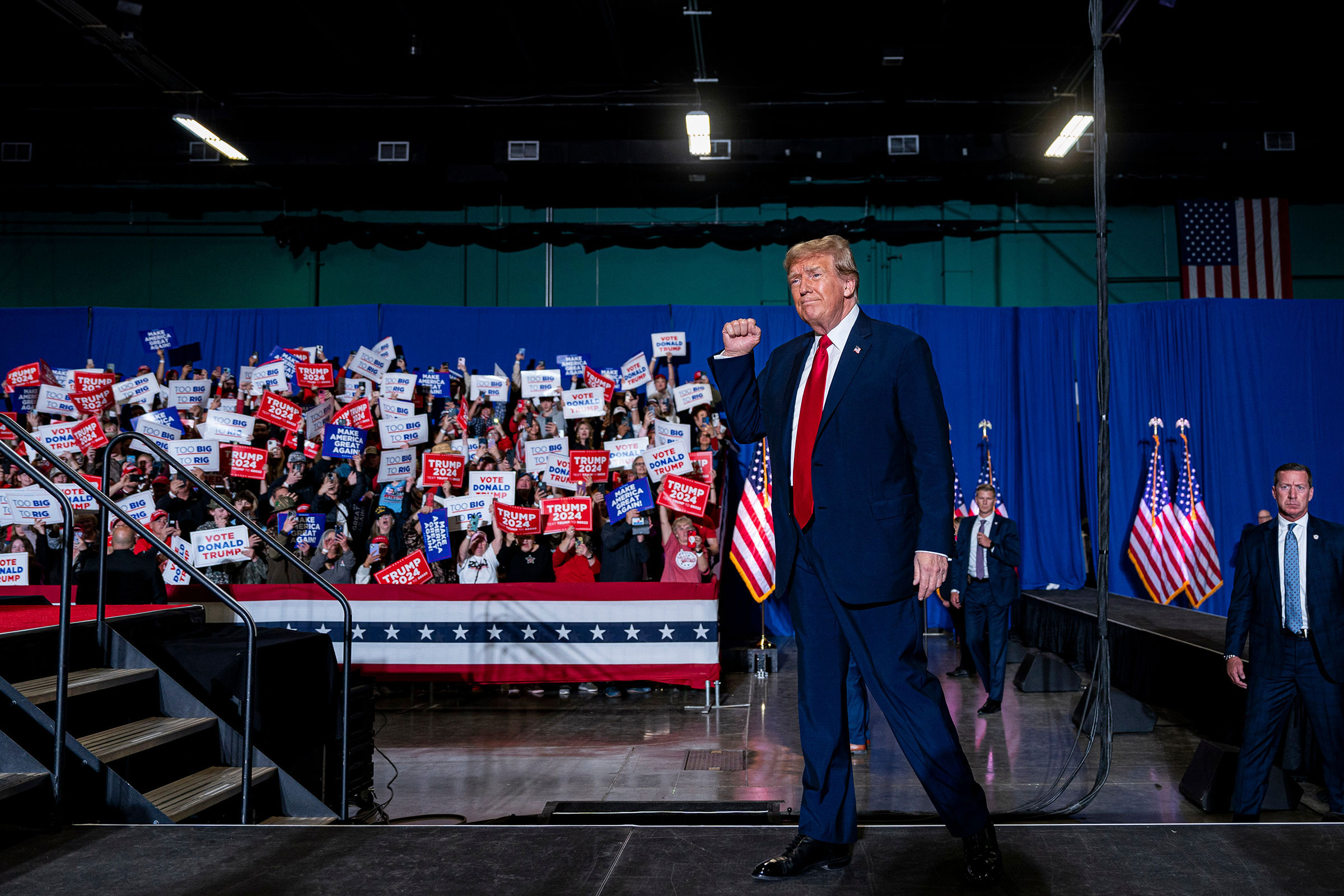 Former President Donald Trump arrives during a "Get Out The Vote" rally in Greensboro, North Carolina, on Saturday, March 2. 
