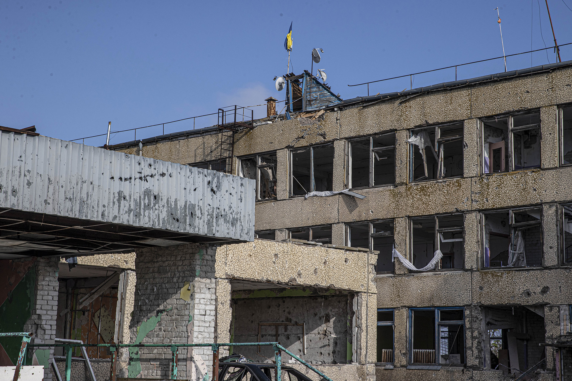 A view of a damaged building in Mirolubovka, Kherson region, Ukraine, on November 10.