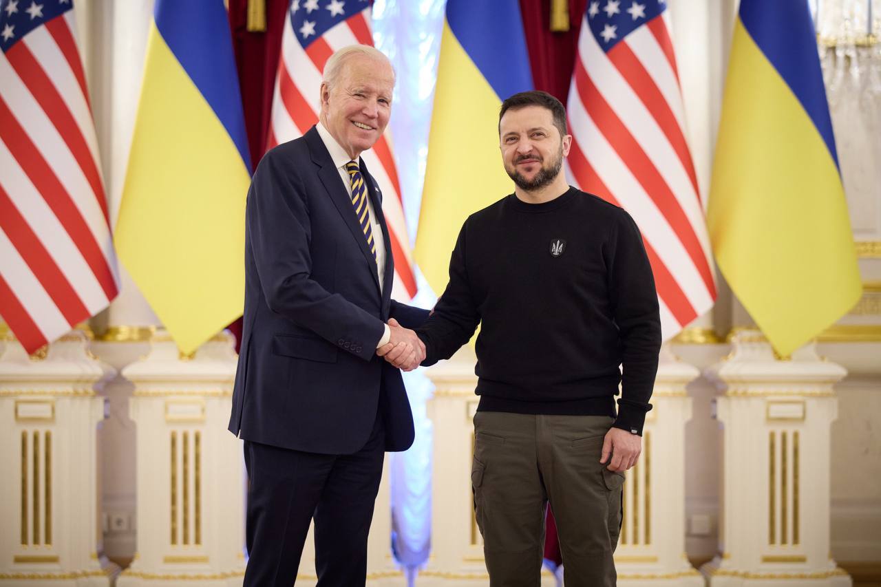 U.S. President Joe Bidenmeets Ukrainian President Volodymyr Zelensky in Kyiv, Ukraine on February 20.