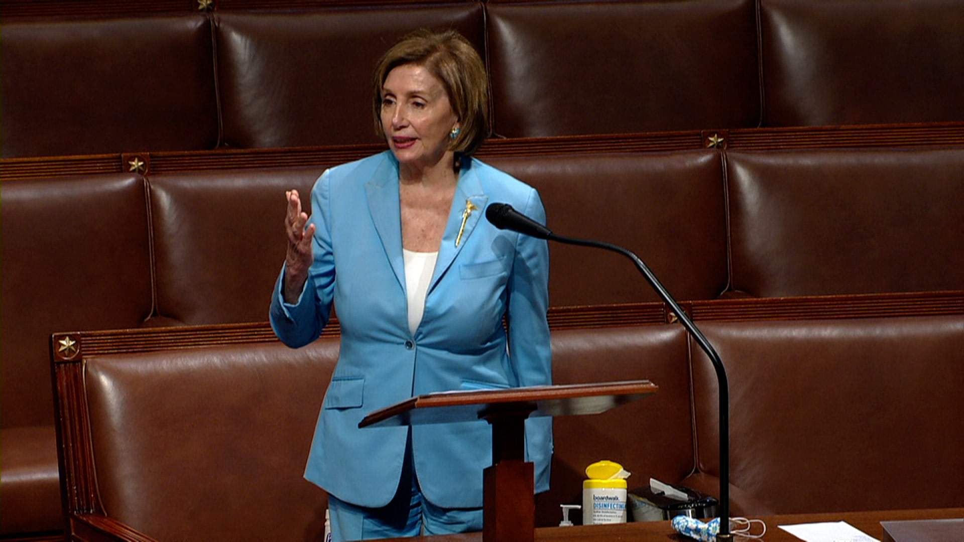 House Speaker Nancy Pelosi speaks on the House floor on Wednesday, May 19, in Washington, DC. 