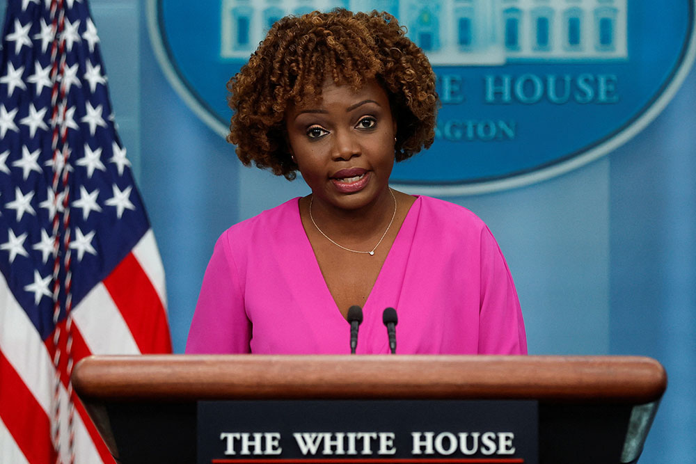 U.S. White House Press Secretary Karine Jean-Pierre speaks at the daily press briefing at the White House in Washington, on Monday, March 27.