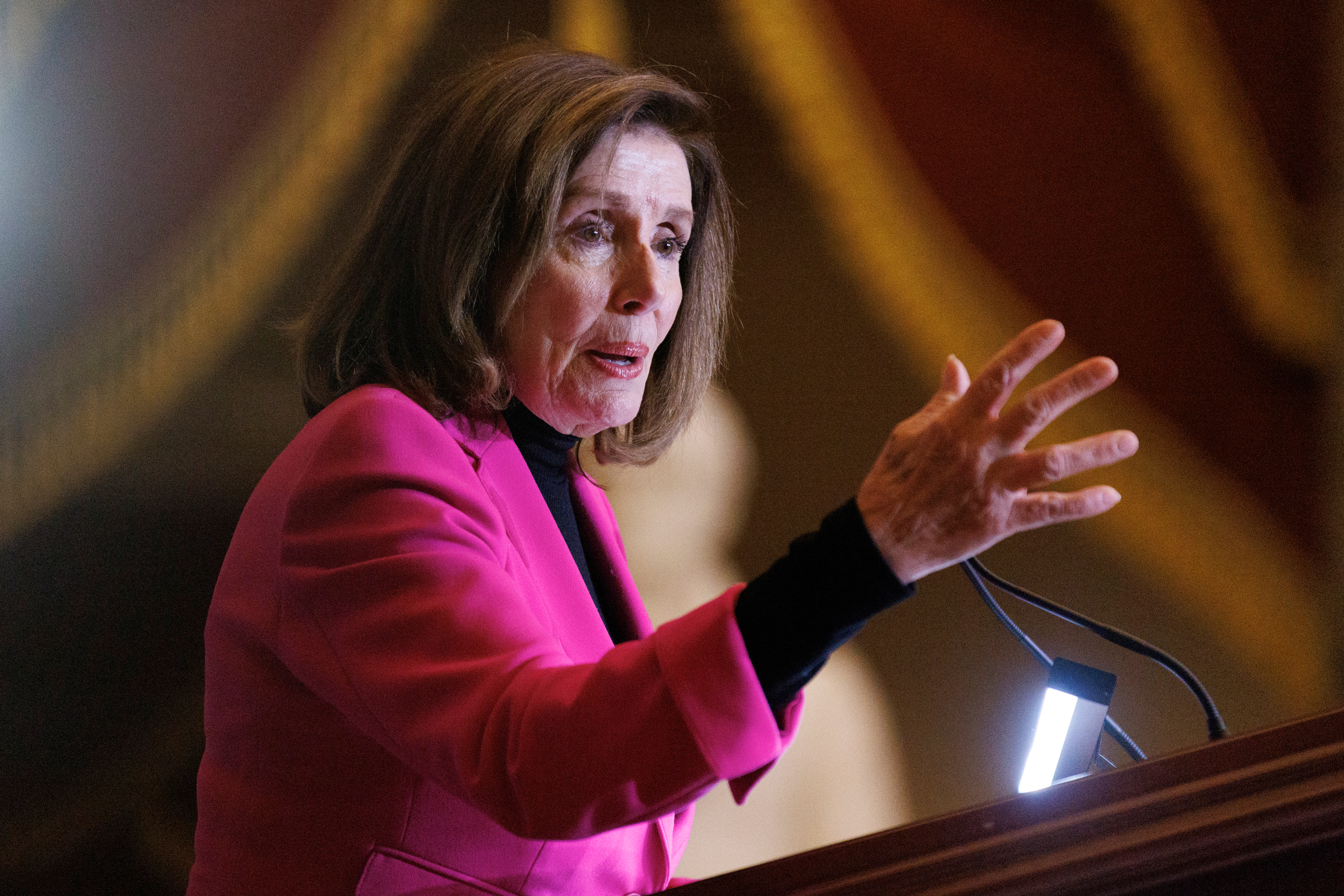 Nancy Pelosi speaks during an event on February 13, 2024.
