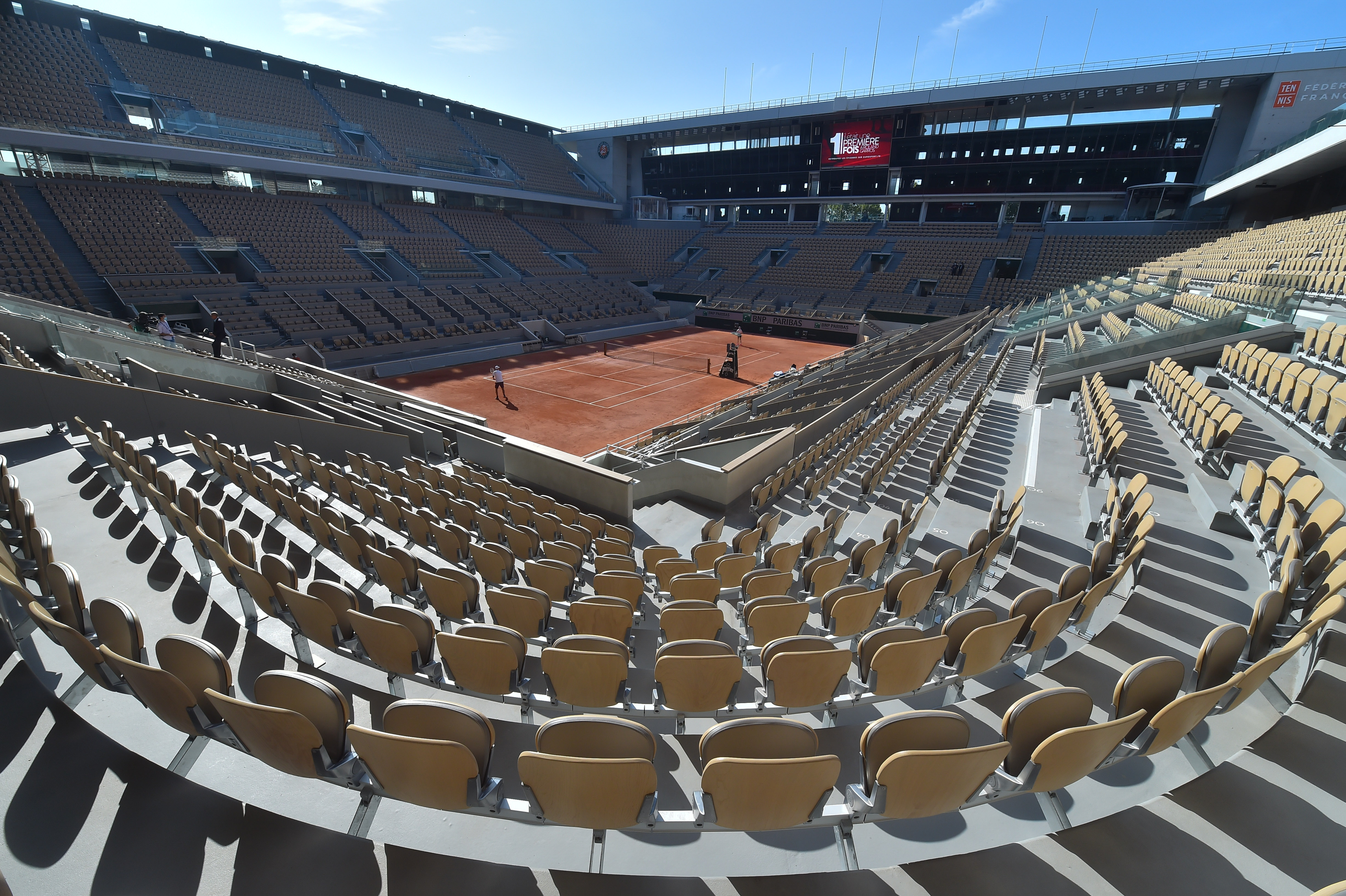View of Philippe-Chatrier court at Roland Garros in Paris, France in this file photo dated on September 21, 2020. 