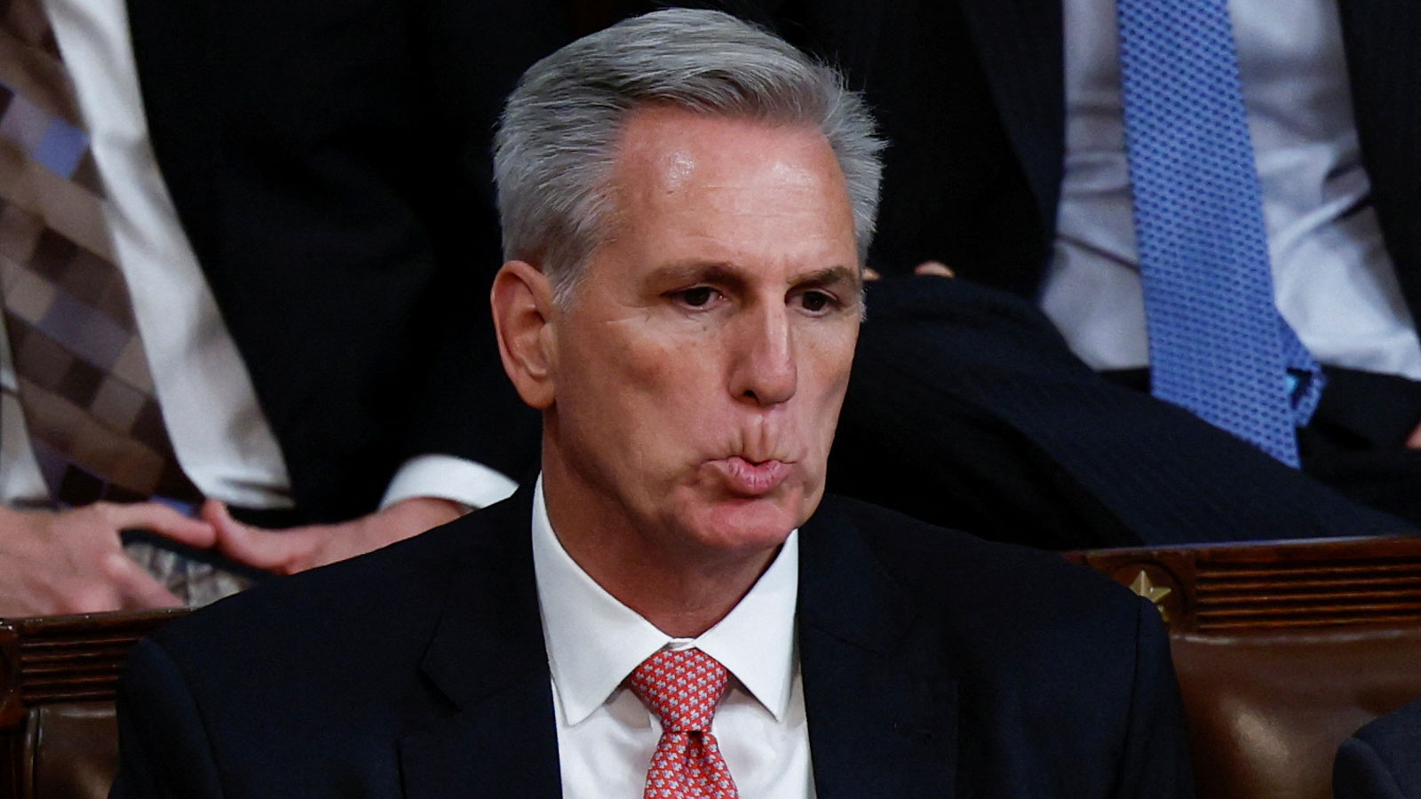 Kevin McCarthy reacts during the seventh round of voting.
