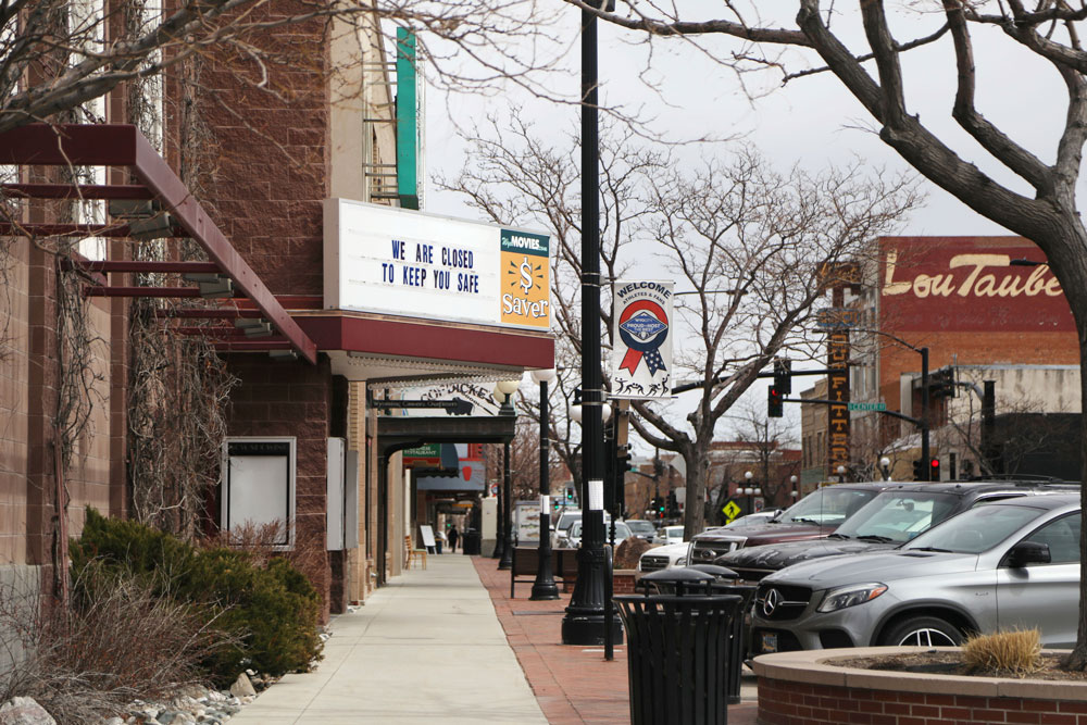 The marquee on the Fox II Savers theater in downtown Casper, Wyoming, reads "We are closed to keep you safe," as numerous local business have shut down in response to the coronavirus pandemic Wednesday, March 25. 
