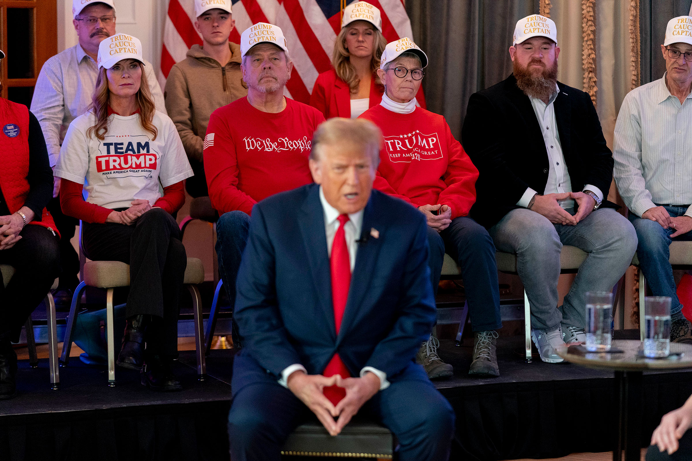 Former President Donald Trump participates in a virtual rally at Hotel Fort Des Moines in Des Moines, Iowa, on January 13. 