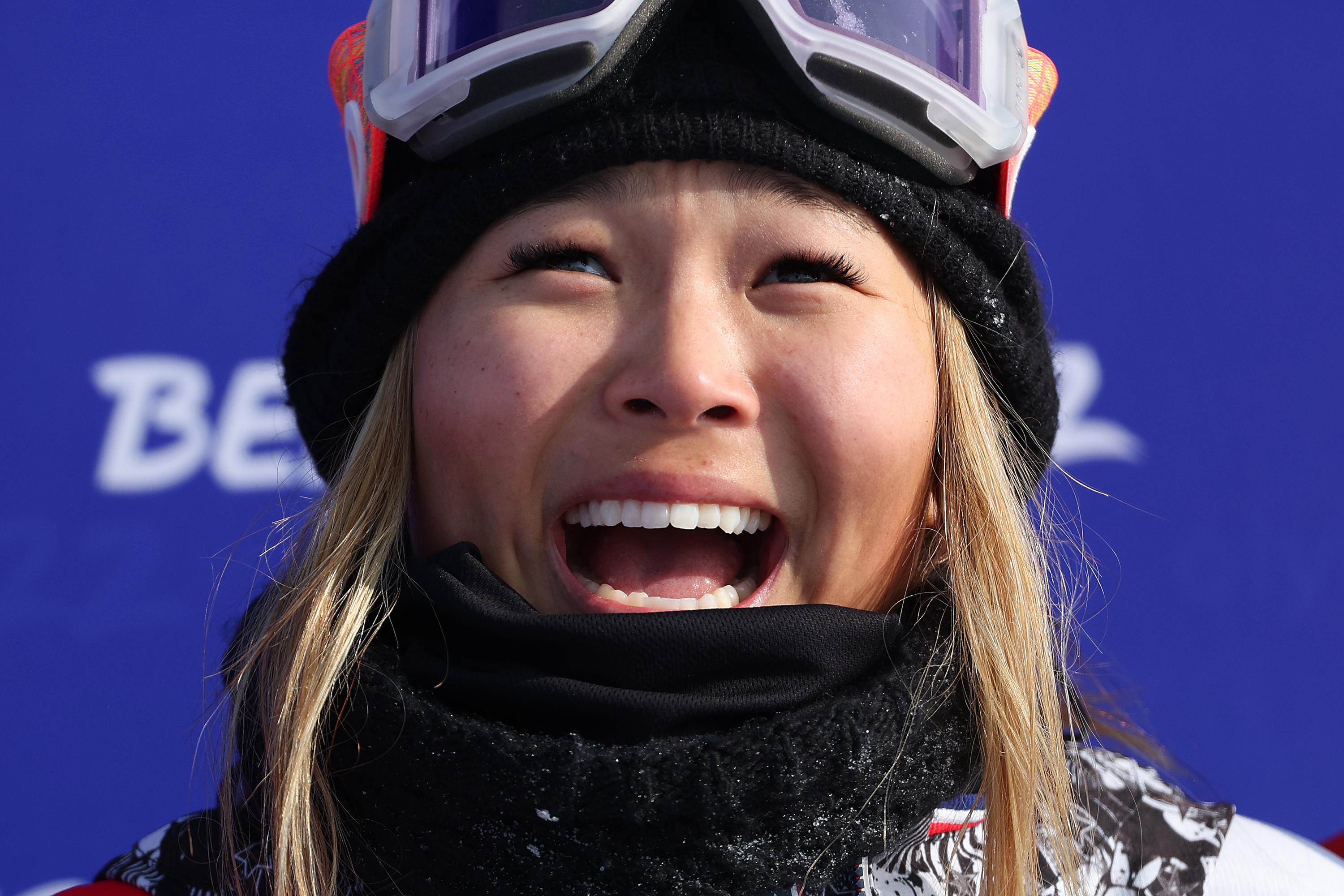 USA's Chloe Kim reacts after winning the women's snowboard halfpipe final on Thursday.