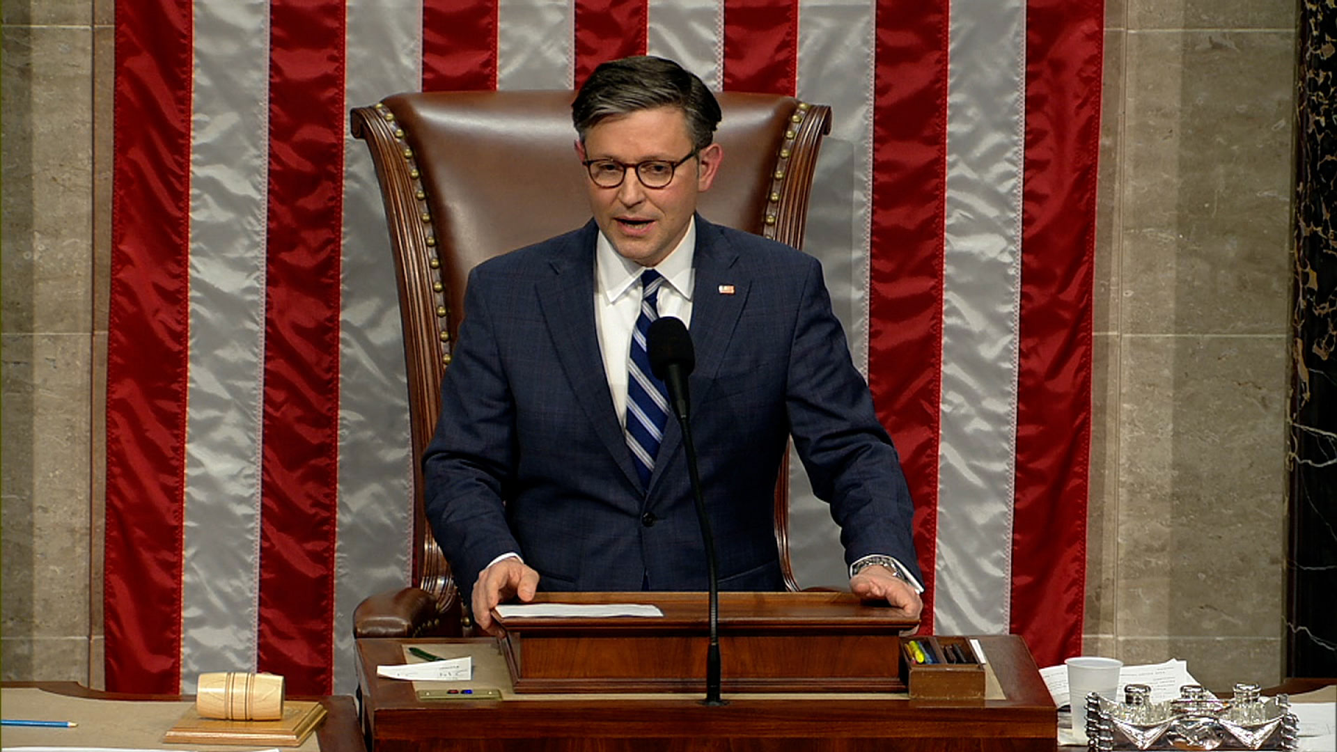 House Speaker Mike Johnson announces the vote to impeach Homeland Security Secretary Alejandro Mayorkas has passed.