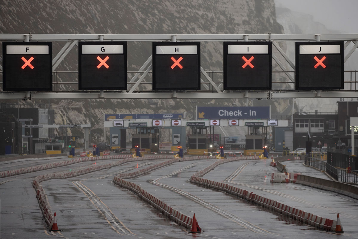 Dover Port is closed on December 21 as new travel restrictions to the continent remain in place in Dover, England.