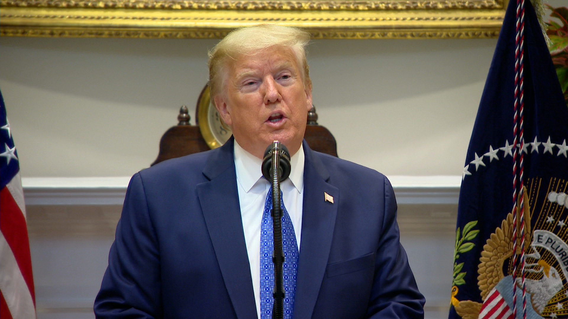 President Trump speaks during a White House ceremony announcing the details of the coronavirus food assistance program in Washington on May 19.