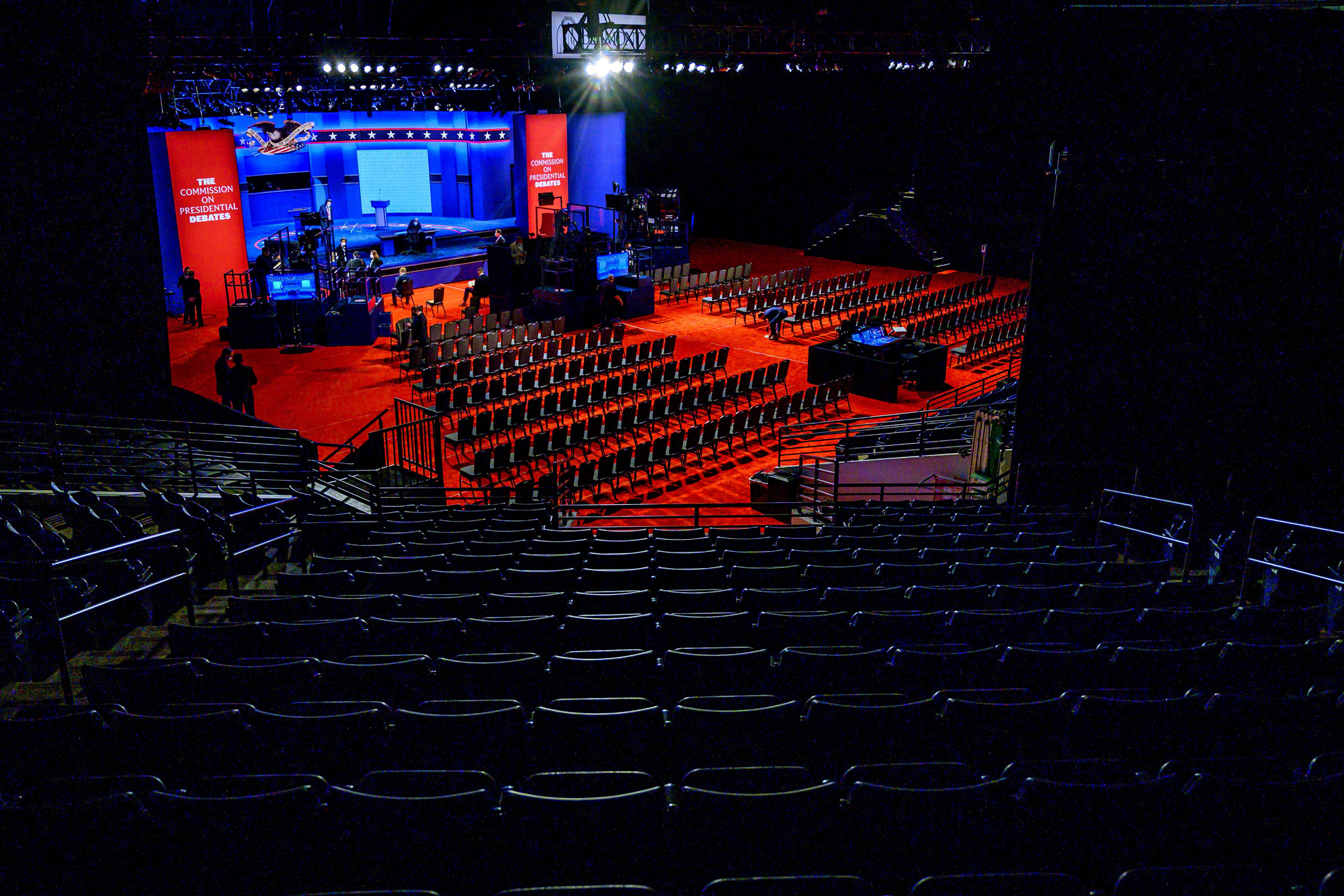 The stage for the final Presidential debate of 2020 is prepared at Belmont University on October 22 in Nashville.