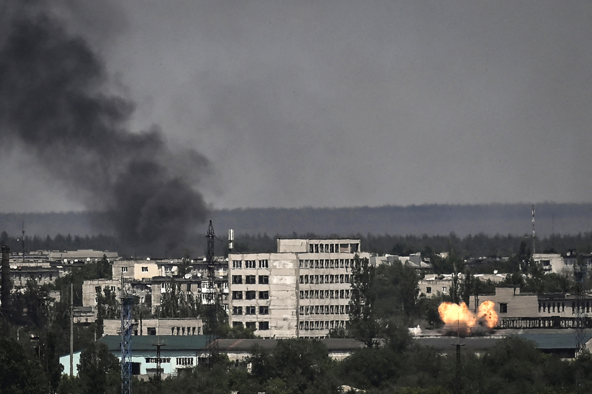 Smoke rises in the city of Severodonetsk, Ukraine during heavy fighting on May 30.