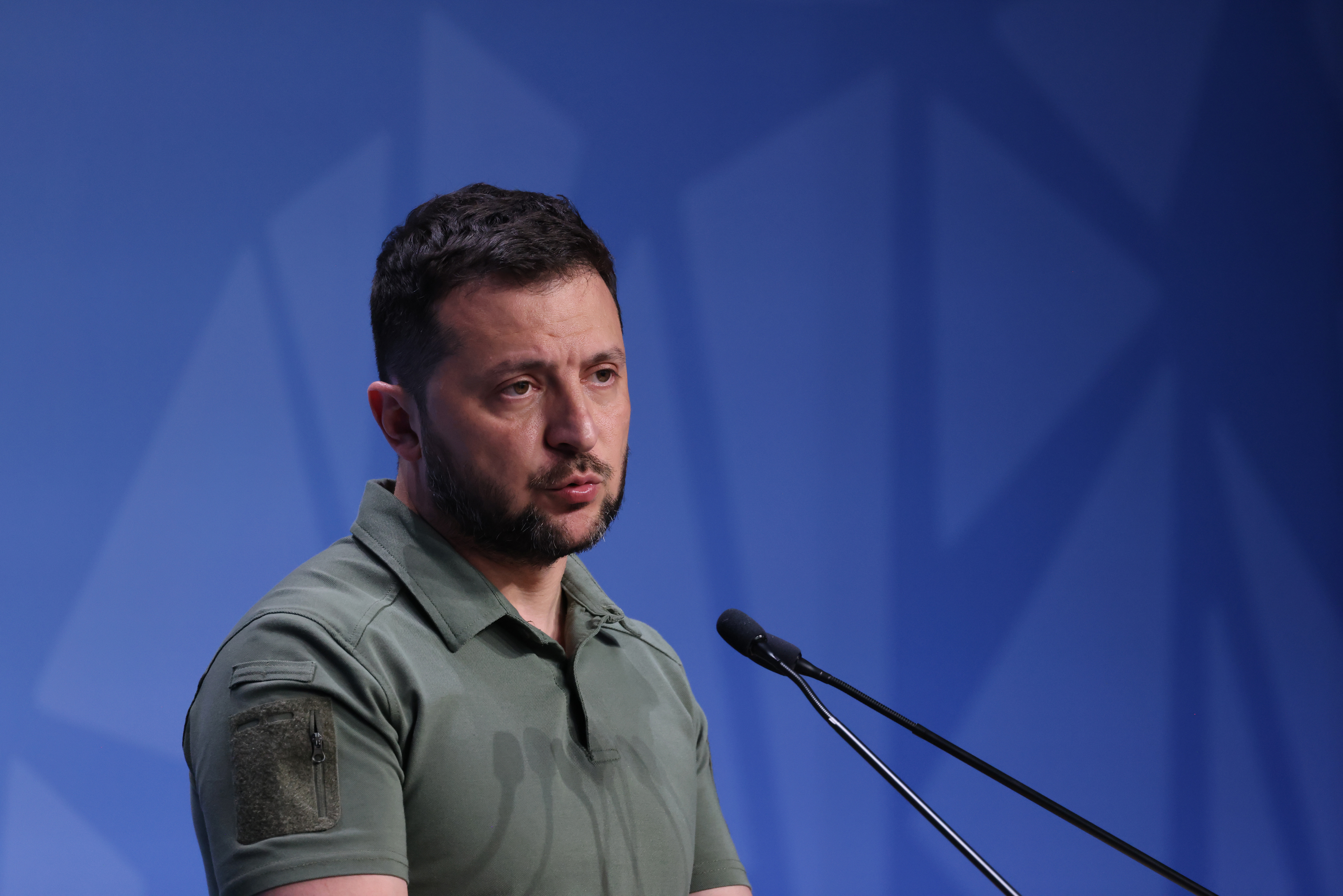 Volodymyr Zelensky during a news conference on the closing day of the annual NATO Summit in Vilnius, Lithuania, on July 12.