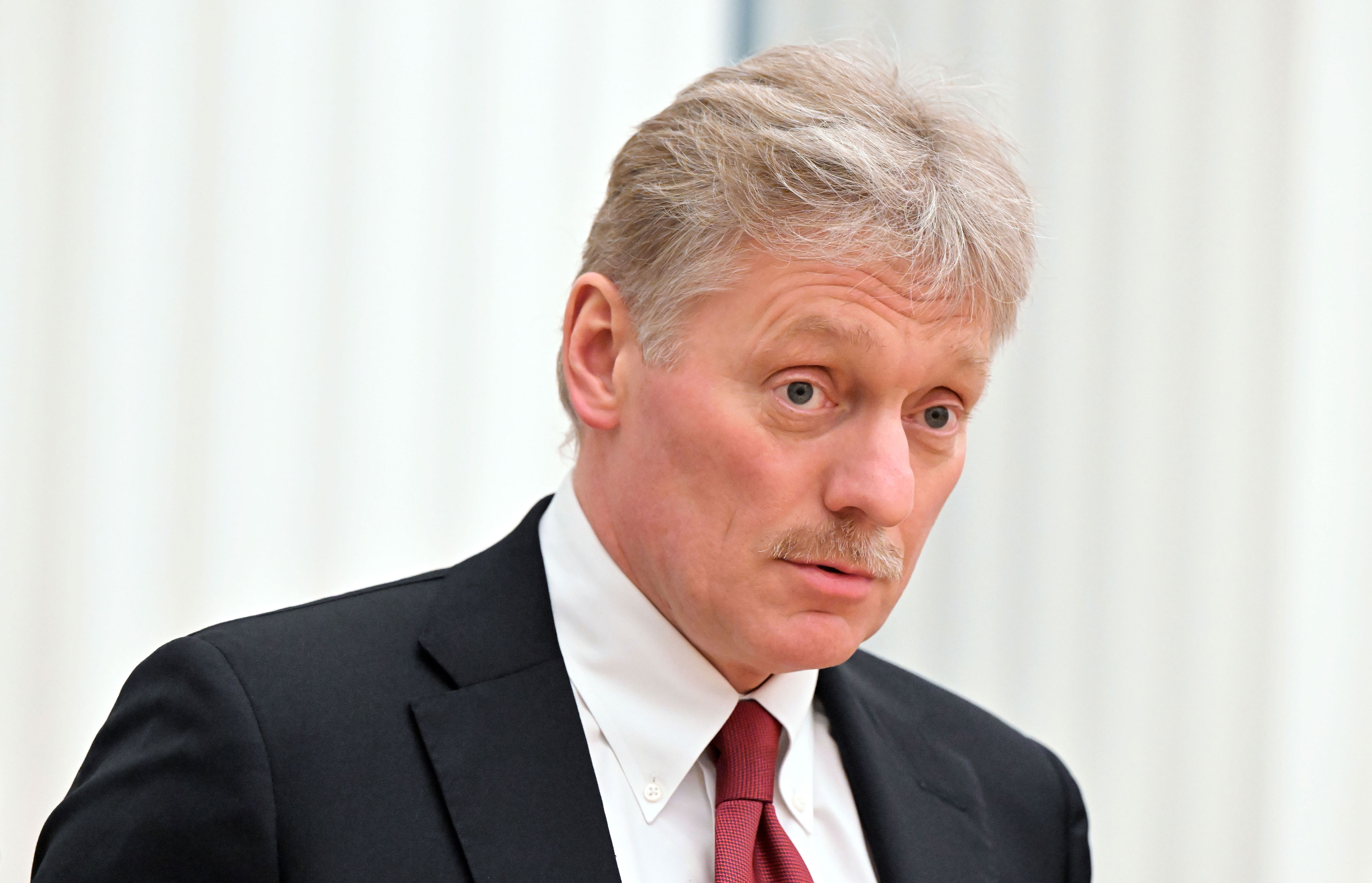 Kremlin spokesman Dmitry Peskov is seen speaking at a press conference in Moscow on Feb. 18.
