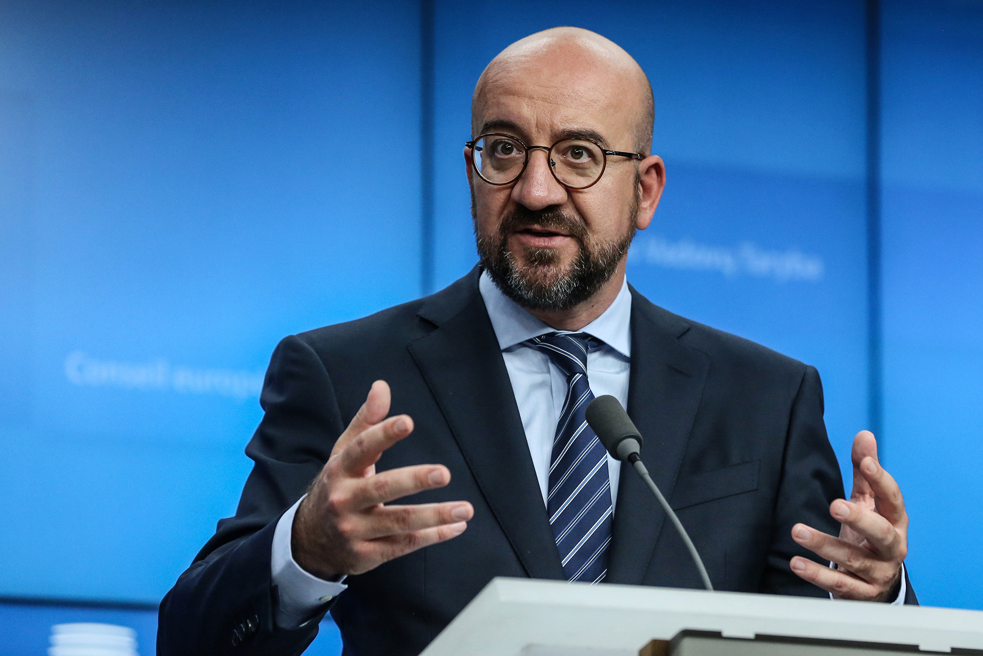 Charles Michel, president of the European Council, speaks at the European Council headquarters in Brussels, Belgium, on May 31.