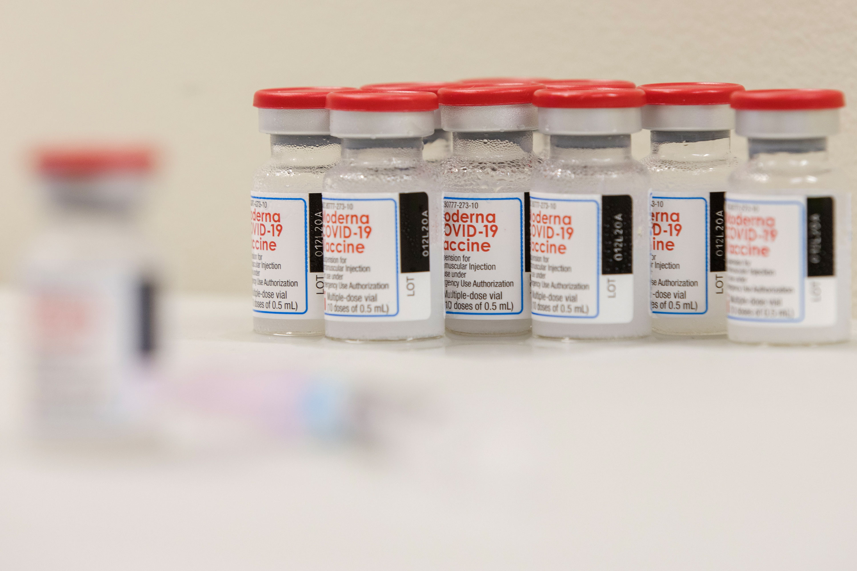 Vials of the Moderna Covid-19 vaccine are seen at an assisted living facility in Sumter, South Carolina, on January 26.
