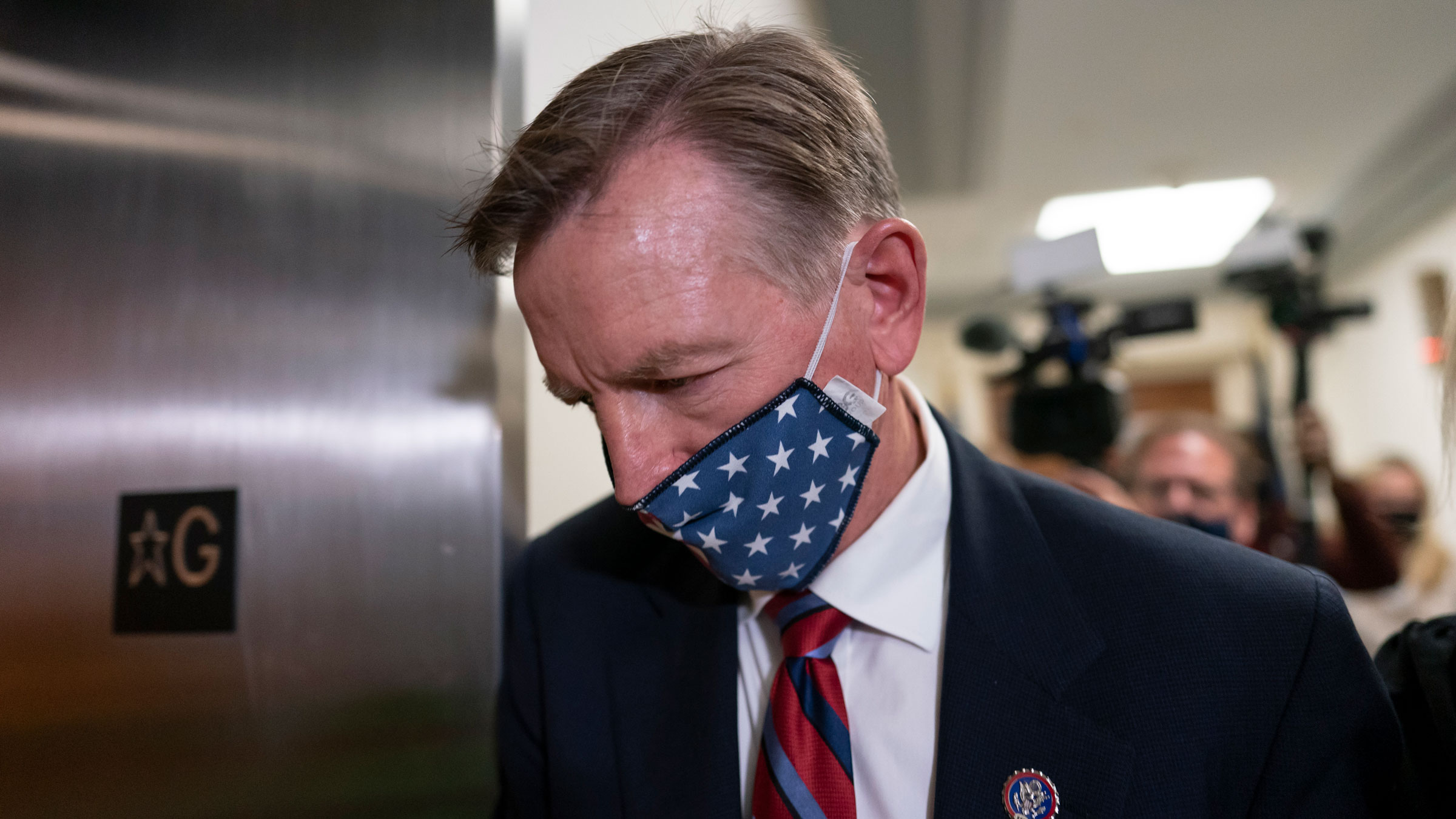 US Rep. Paul Gosar rushes into a Capitol Hill elevator on Wednesday.