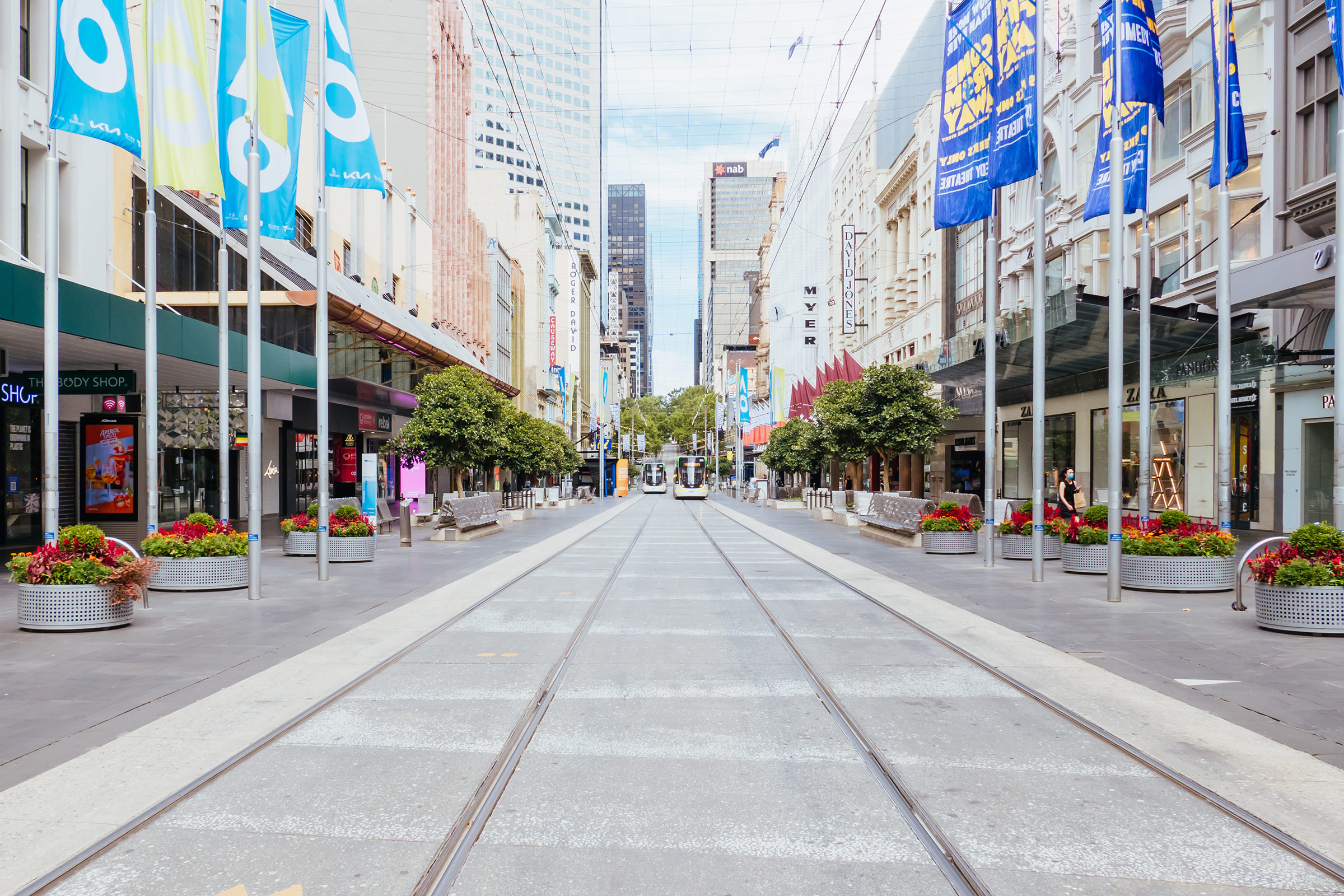 Cafes and retail shops are closed during lockdown in Melbourne, on February 16. 