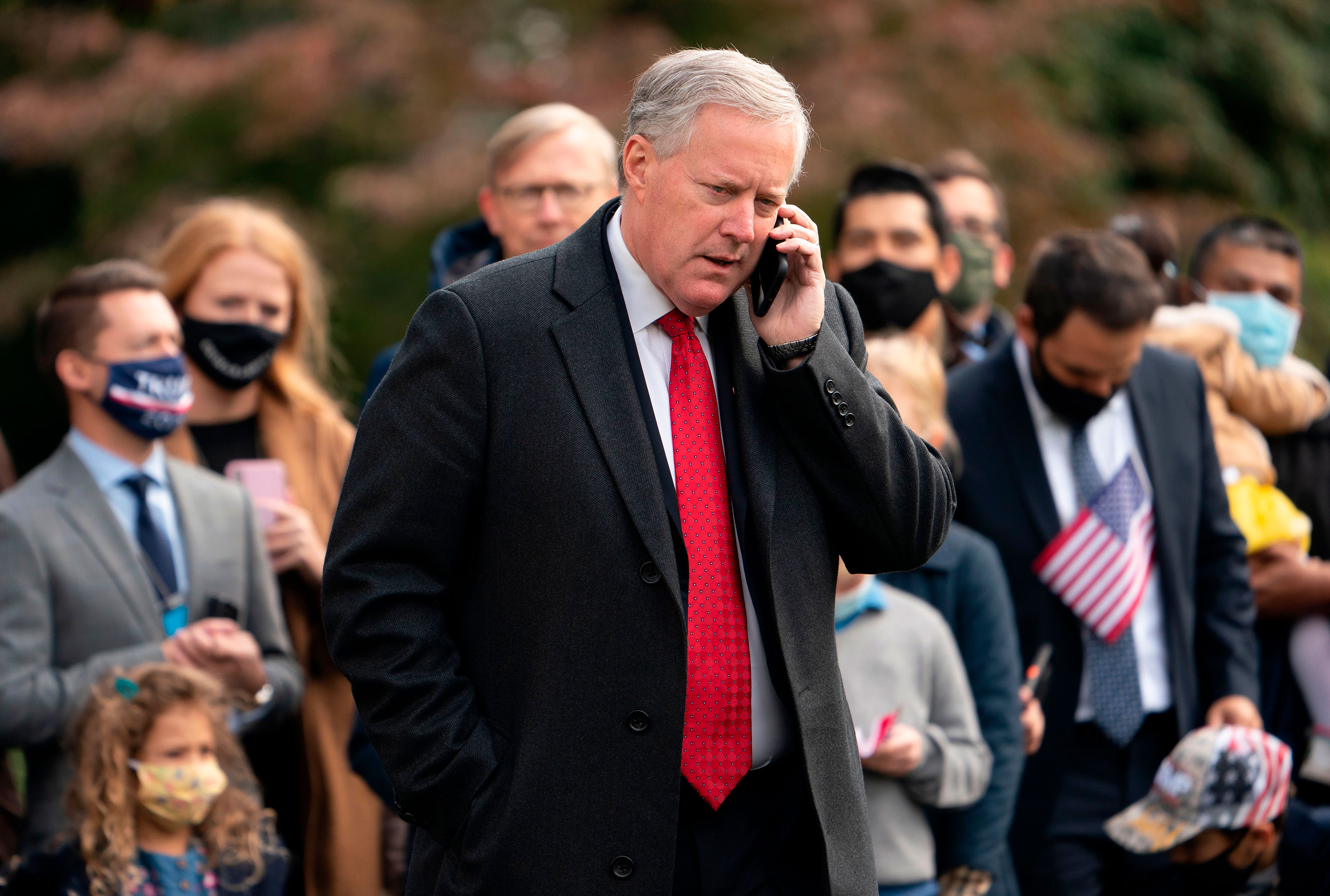 White House Chief of Staff Mark Meadows speaks on his phone as he waits for US President Donald Trump to depart the White House on October 30, 2020 in Washington, DC. - Trump travels to Michigan, Wisconsin and Minnesota for campaign rallies. (Photo by ANDREW CABALLERO-REYNOLDS / AFP) (Photo by ANDREW CABALLERO-REYNOLDS/AFP via Getty Images)