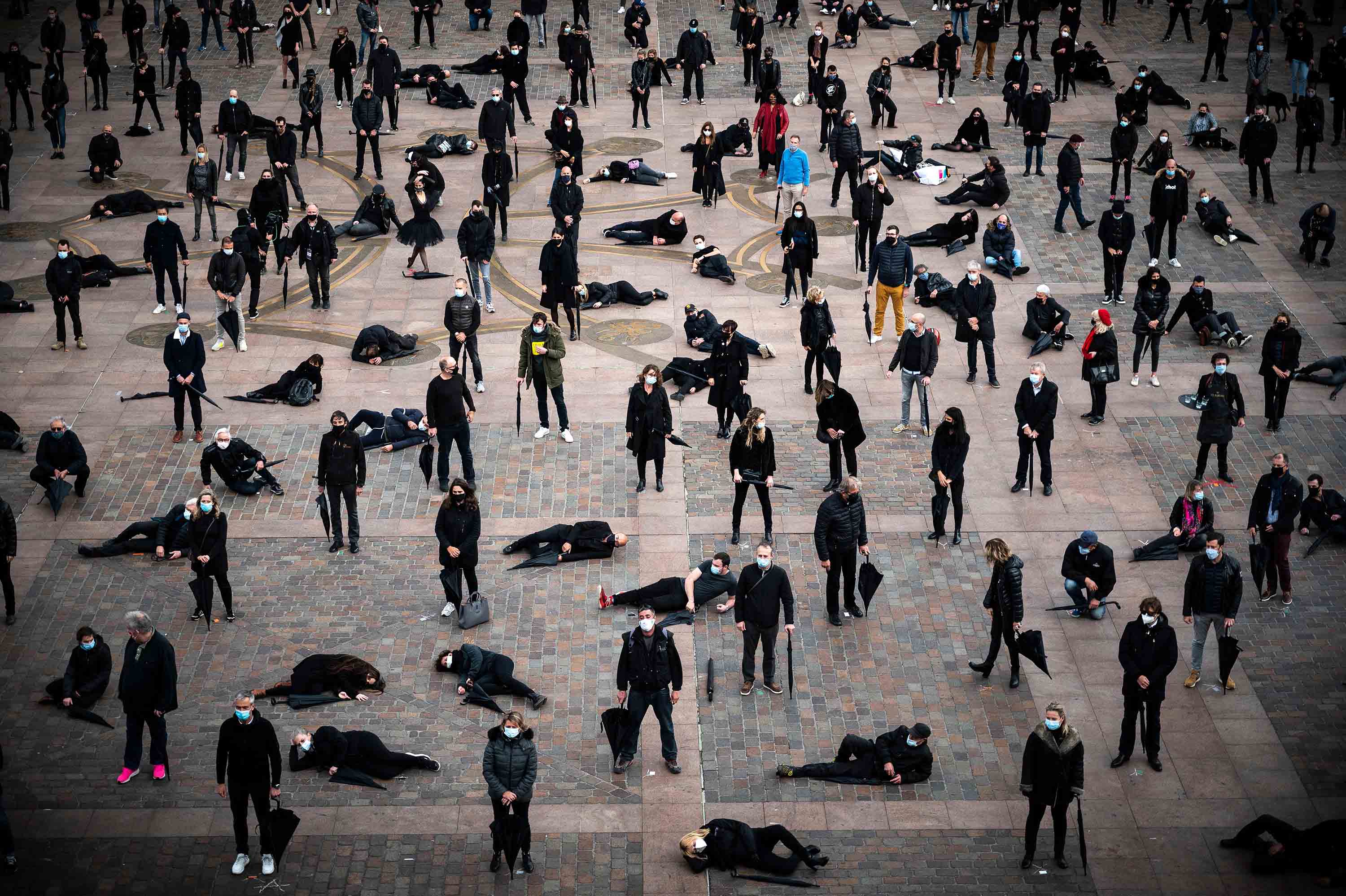 Demonstrators from various economic sectors gather to protest against the closing of non-essential businesses in Toulouse, France on November 6.