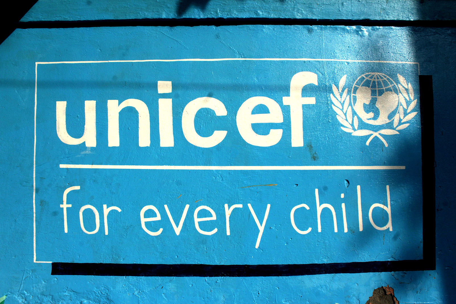 A mural promoting UNICEF's motto "for every child" seen in New Delhi, India on December 21, 2020.