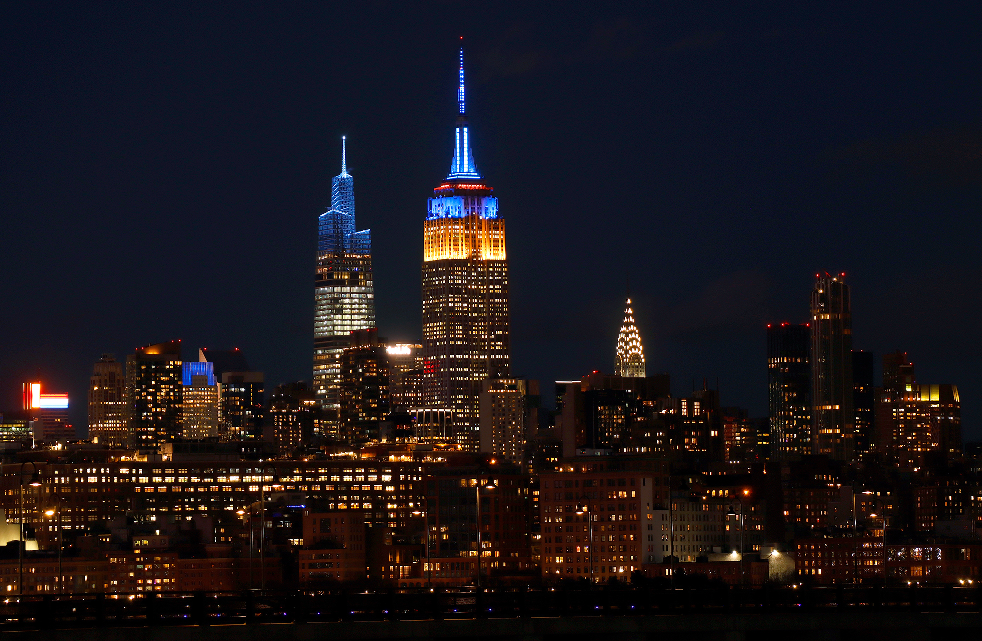 The Empire State Building is lit in the colors of the Ukrainian flag in New York City, on February 25. 