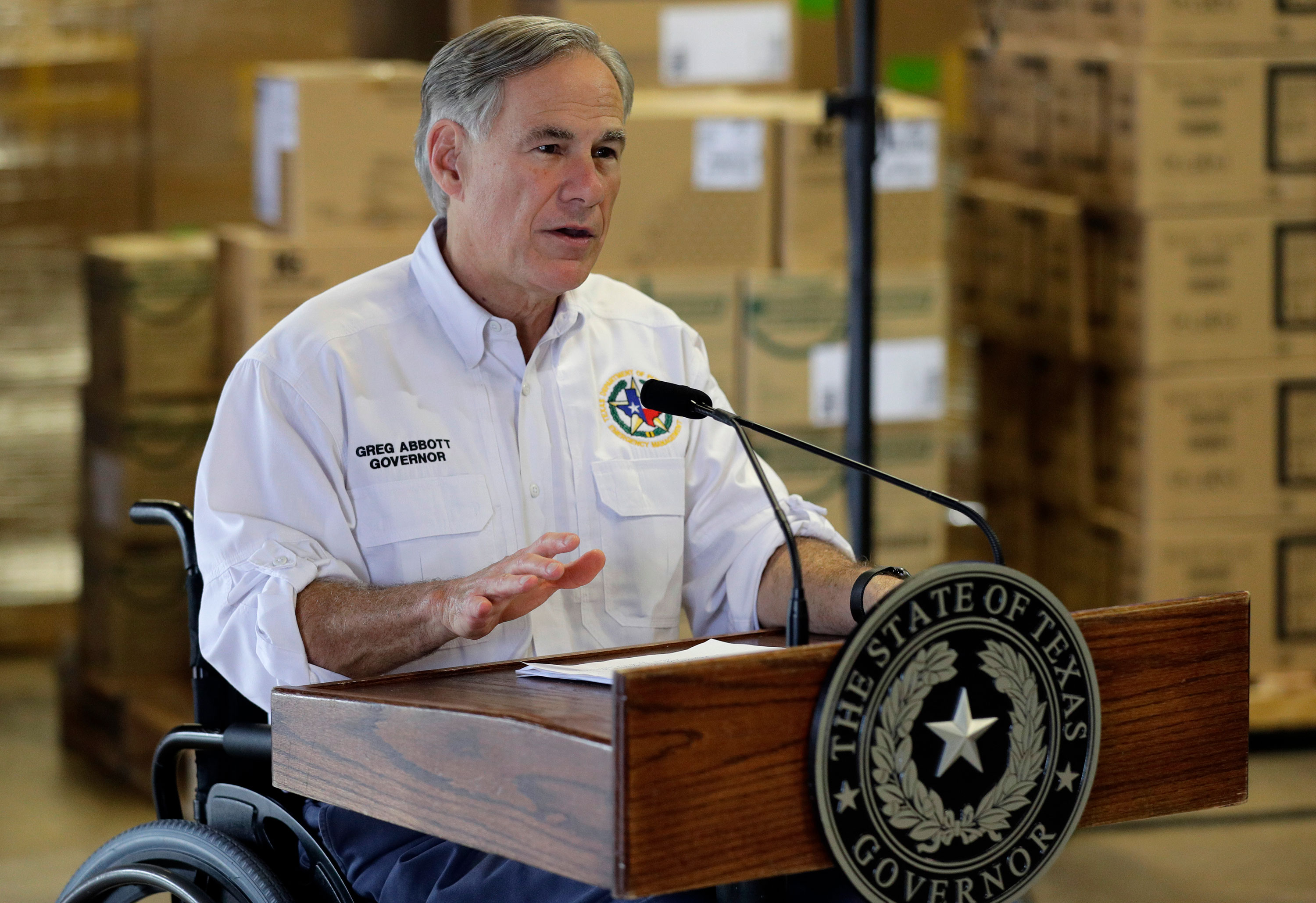 Texas Gov. Greg Abbott speaks on April 6.