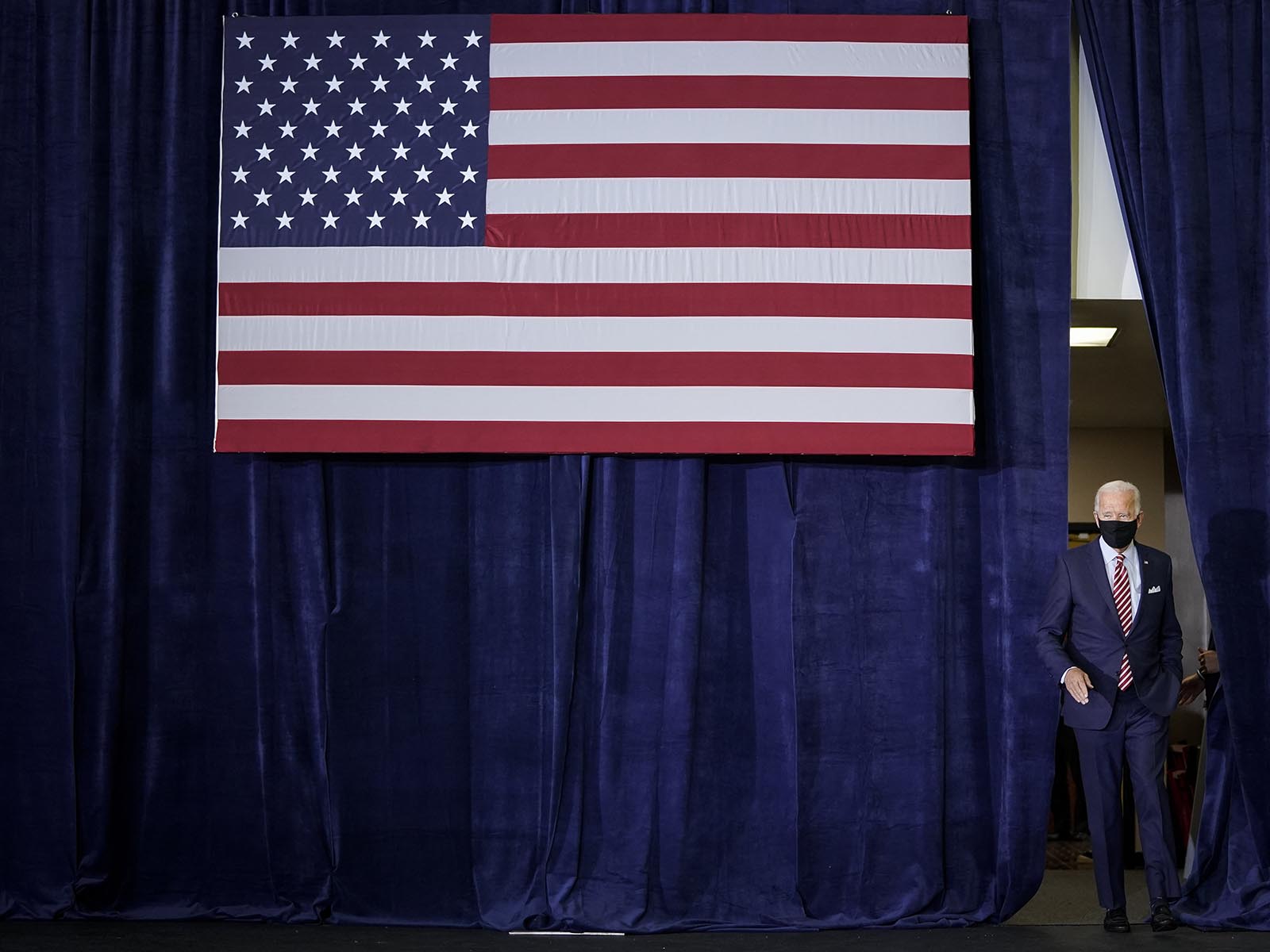 Democratic presidential nominee Joe Biden arrives to speak before a round table event with military veterans at Hillsborough Community College on September 15 in Tampa, Florida.