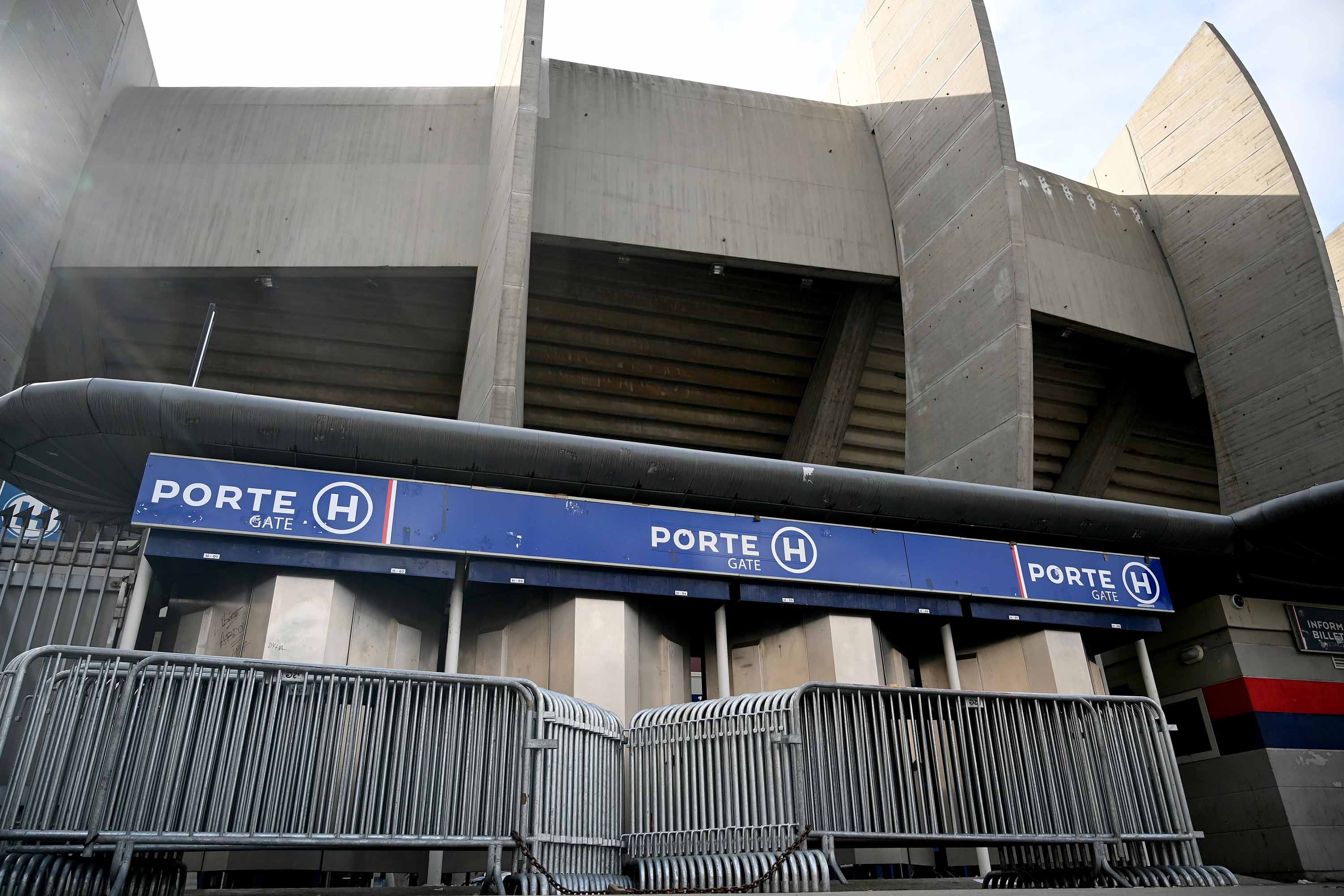 A gate of the Parc des Princes stadium in Paris is pictured on Monday, ahead of UEFA Champions League Group A match between Paris Saint-Germain and Dortmund scheduled for Wednesday.