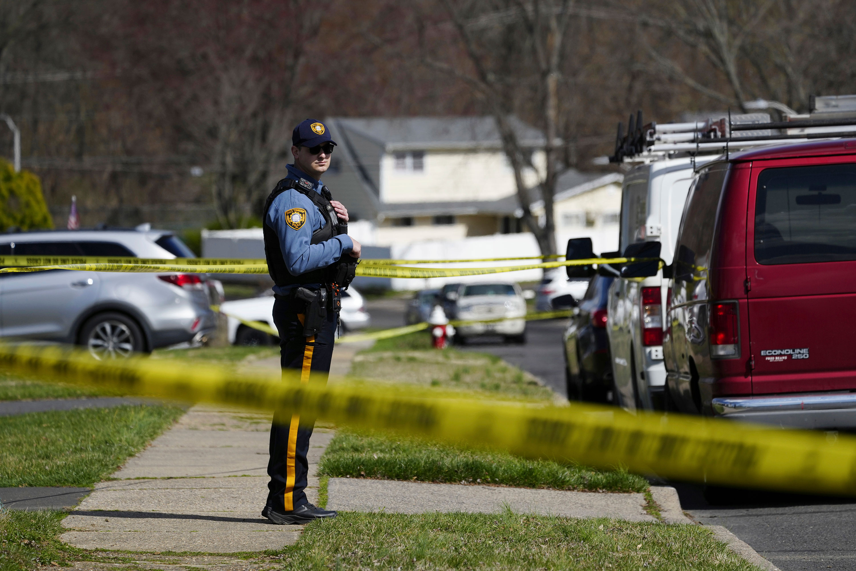 Police respond after a shooting in Levittown, Pennsylvania, in Falls Township, on Saturday. 