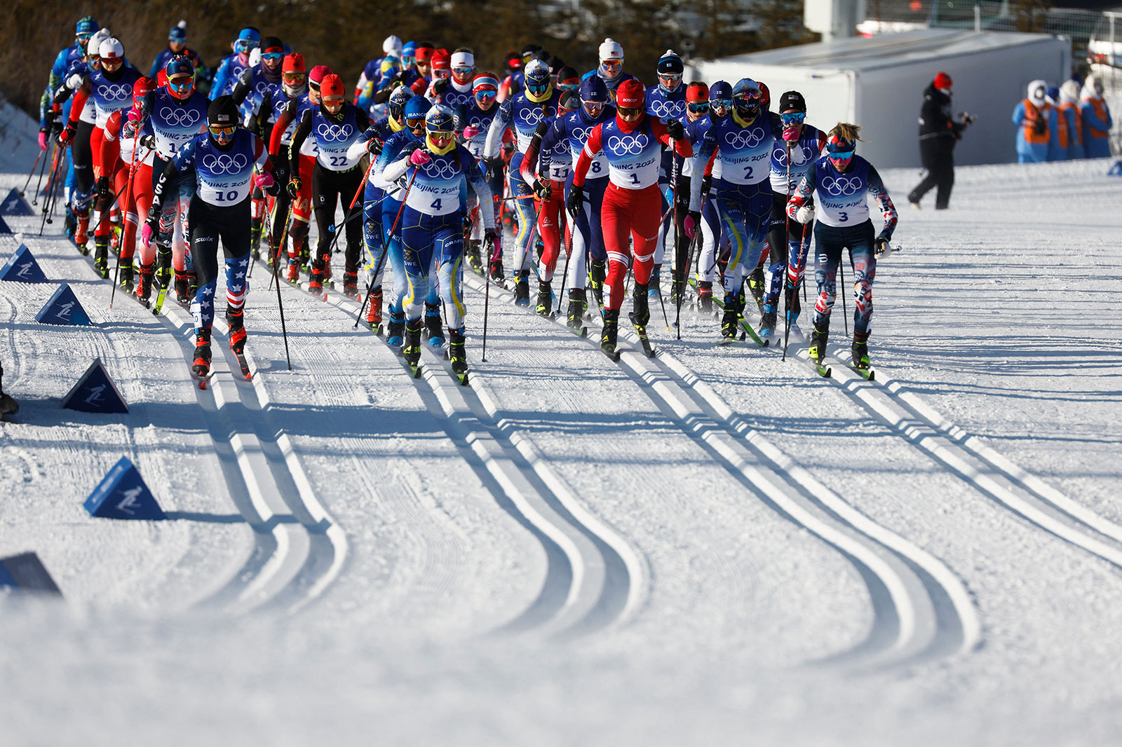 Athletes compete in the women's skiathlon on February 5.