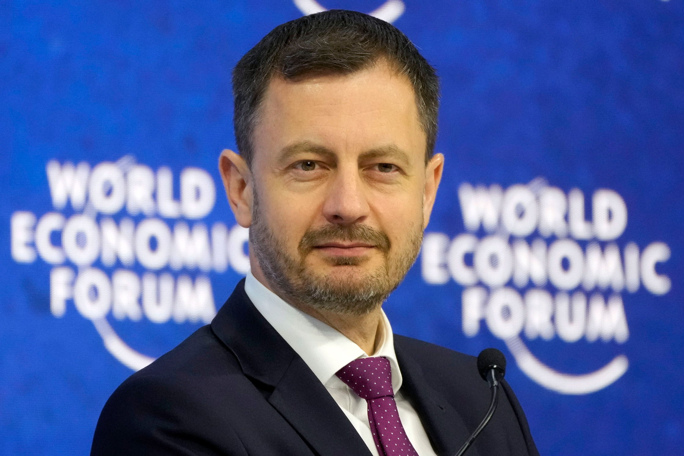 Eduard Heger, Prime Minister of the Slovak Republic, attends a panel session at the World Economic Forum in Davos, Switzerland, Wednesday.