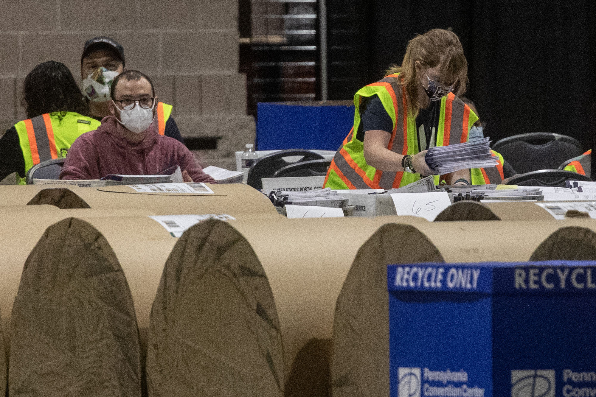 Election workers count ballots at the Philadelphia Convention Center on November 6, 2020 in Philadelphia, Pennsylvania. 