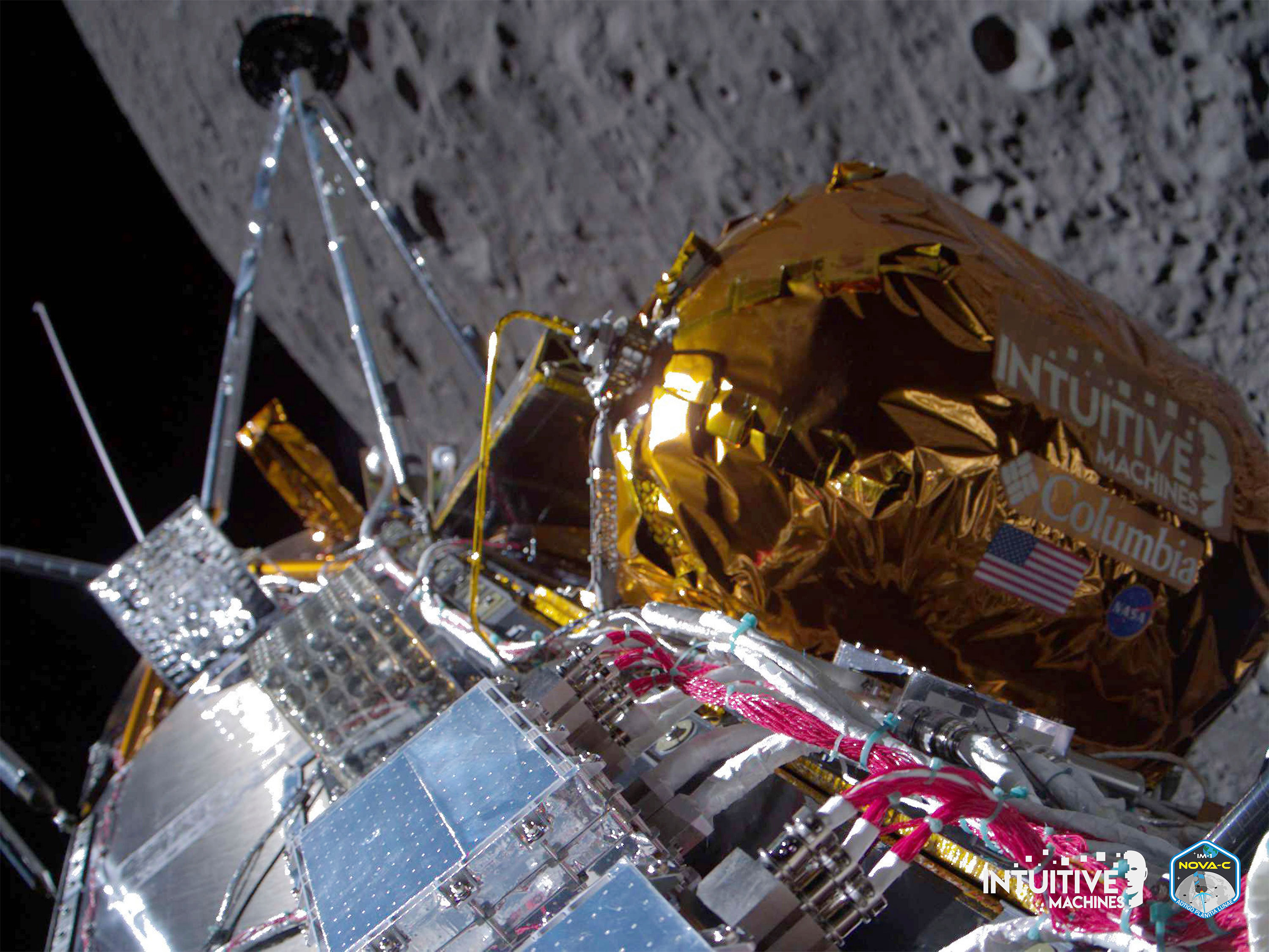 Jeff Koons' "Moon Phases" is seen on the Odysseus lunar lander as it flies over the near side of the moon on Wednesday. 