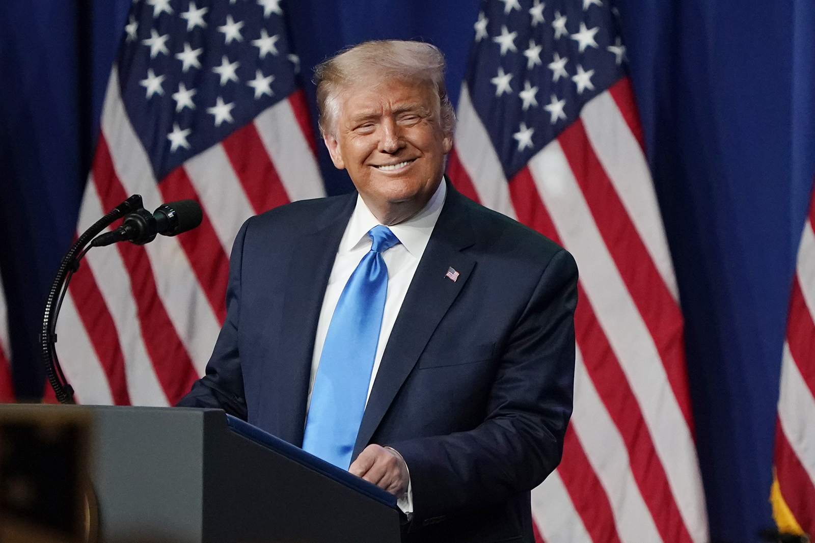 President Donald Trump speaks on the first day of the Republican National Convention at the Charlotte Convention Center on August 24 in Charlotte.