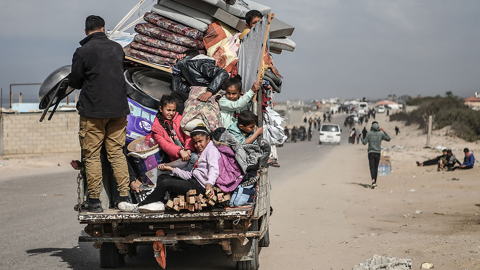 Palestinians move to the middle parts of Gaza after attacks on Rafah intensify on Tuesday, February 13.