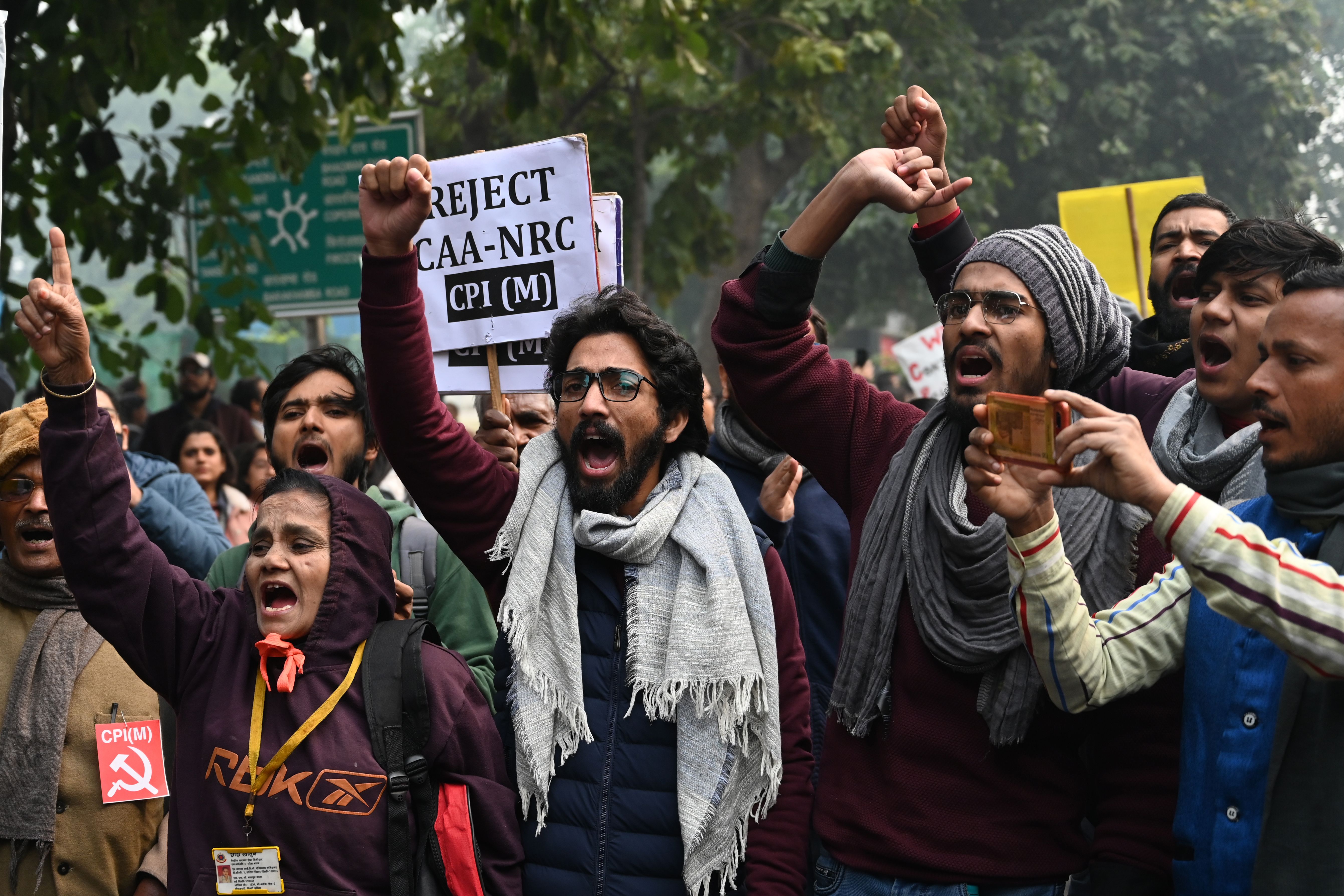People at a demonstration in New Delhi on December 19, 2019.