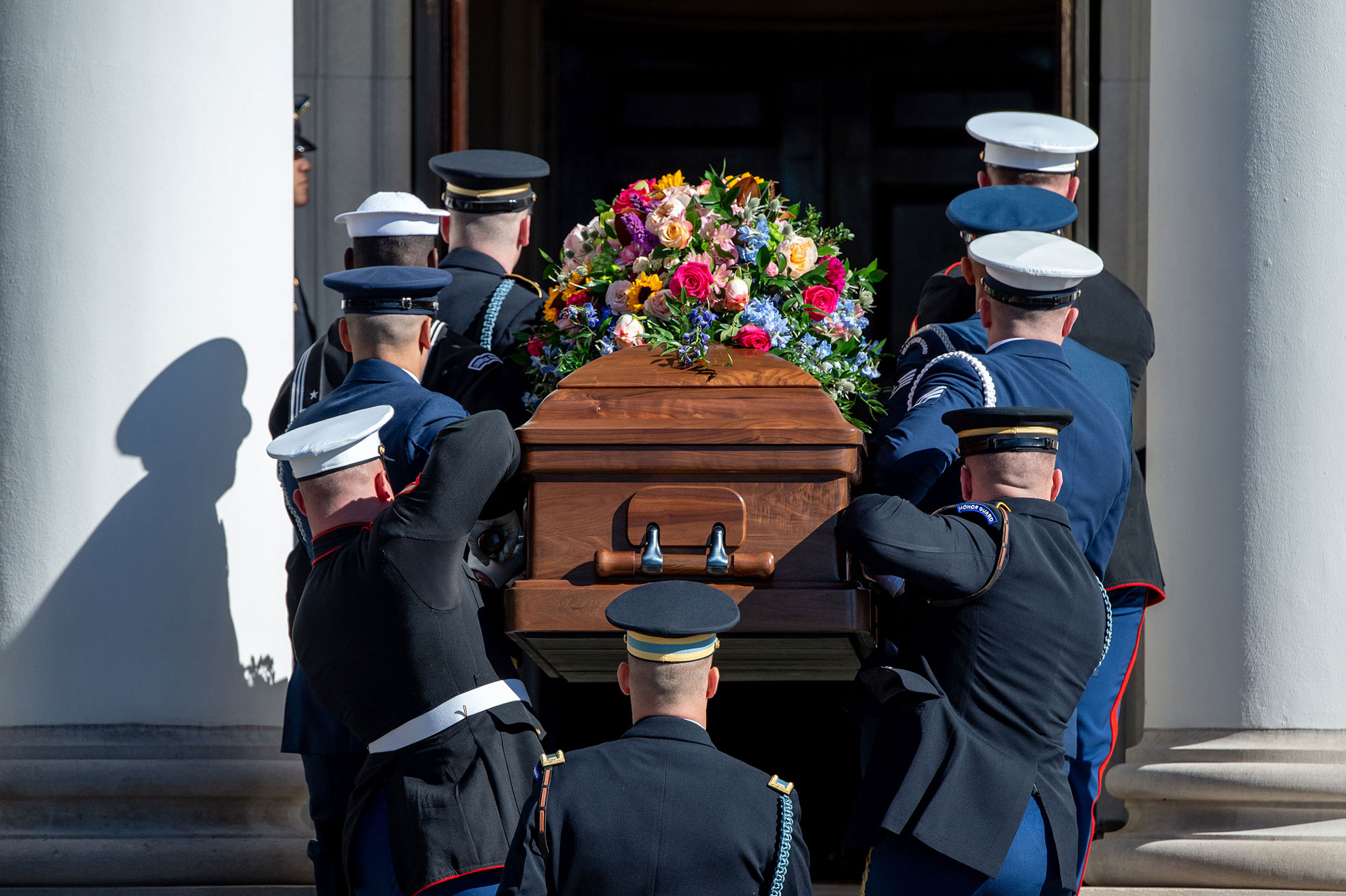 The casket of former first lady Rosalynn Carter is carried into the Glenn Memorial United Methodist Church for a tribute service in Atlanta on Tuesday, November 28.