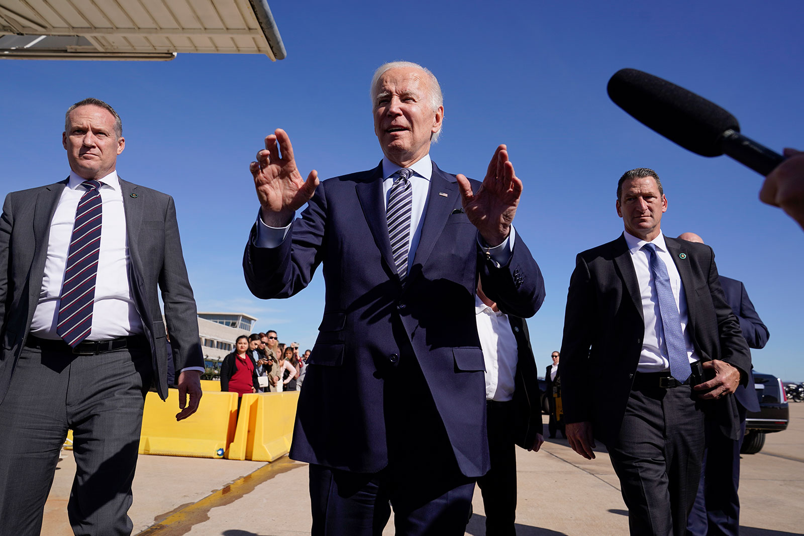 President Joe Biden speaks to journalists before boarding Air Force One in San Diego on Friday, November 4. 