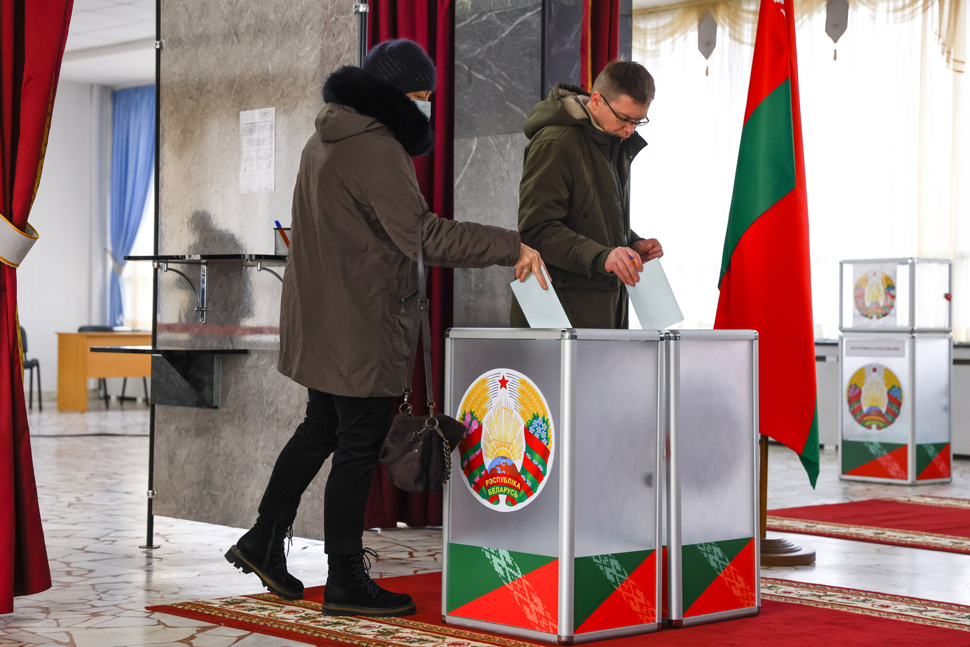 People cast their votes in the 2022 Belarusian constitutional referendum in the capital, Minsk, on Sunday.