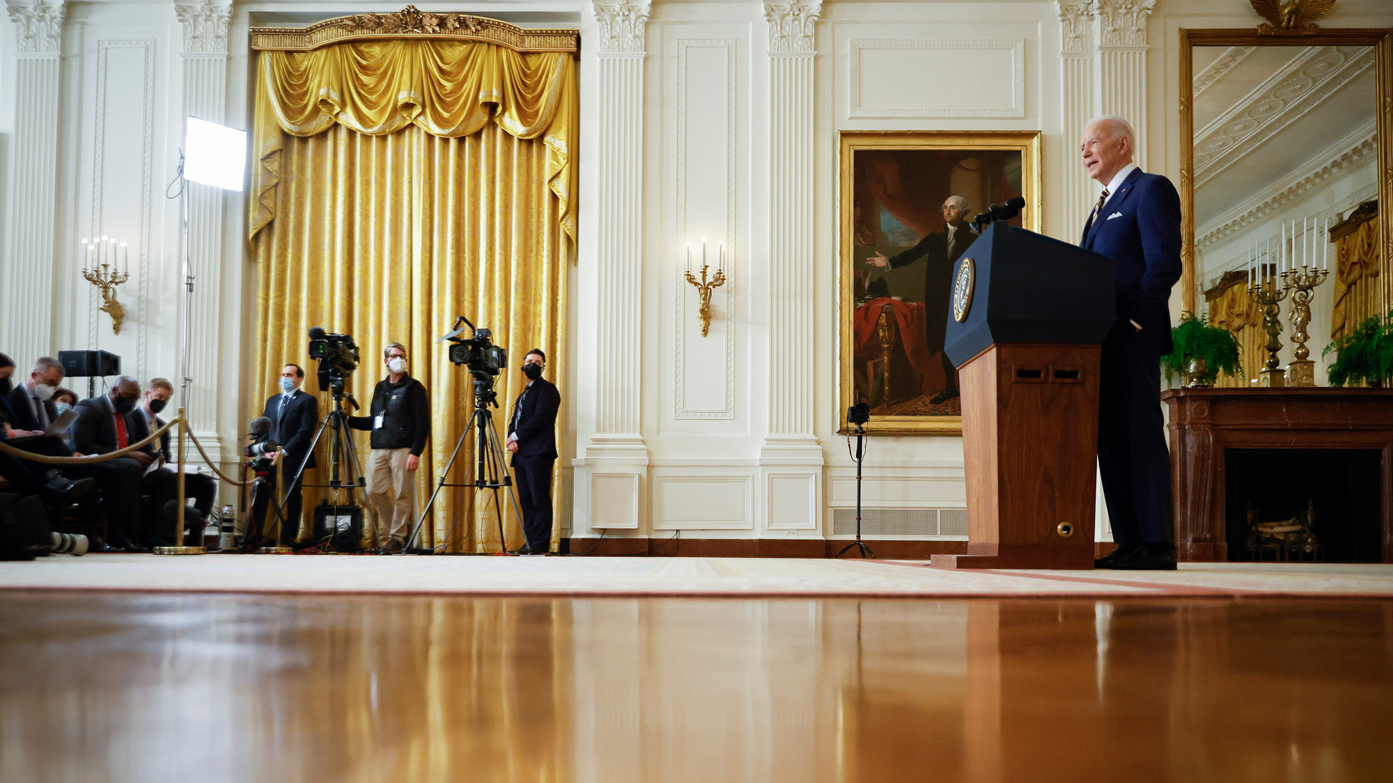 President Joe Biden answers questions during a news conference in the East Room of the White House on January 19 in Washington, DC. 