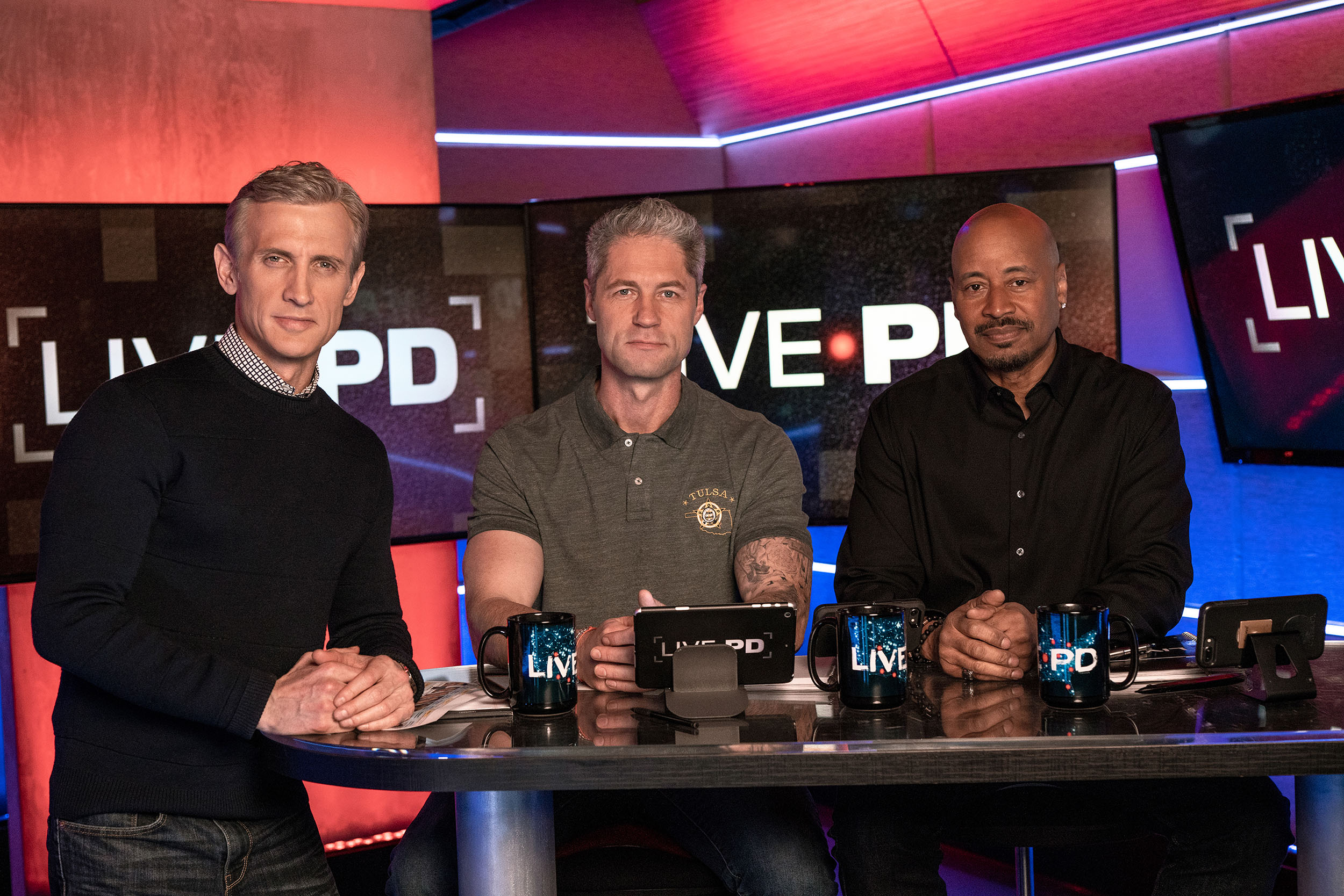 A&E's "Live PD" Cast: From left: Dan Abrams, Sean "Sticks" Larkin, and Tom Morris Jr.