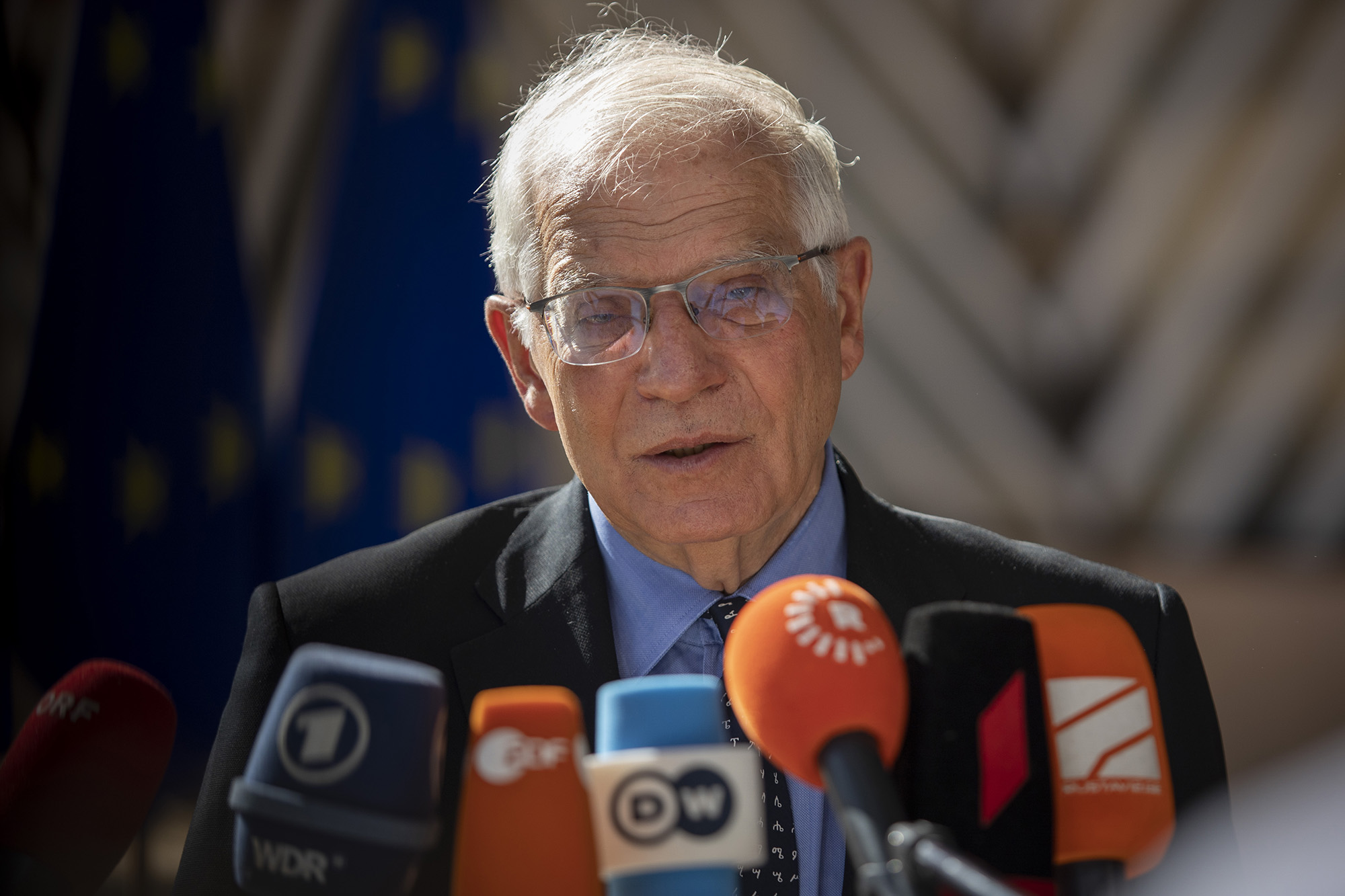 Josep Borrell, the High Representative of the Union for Foreign Affairs and Security Policy arrives at the extraordinary special EU summit about Ukraine, Energy and Defence, in Brussels, Belgium, on May 31.