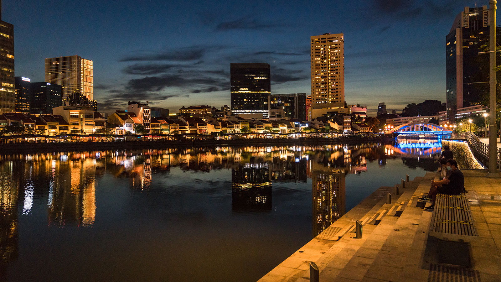 Boat Quay stands deserted at night during the "circuit breaker" lockdown in Singapore on May 20.