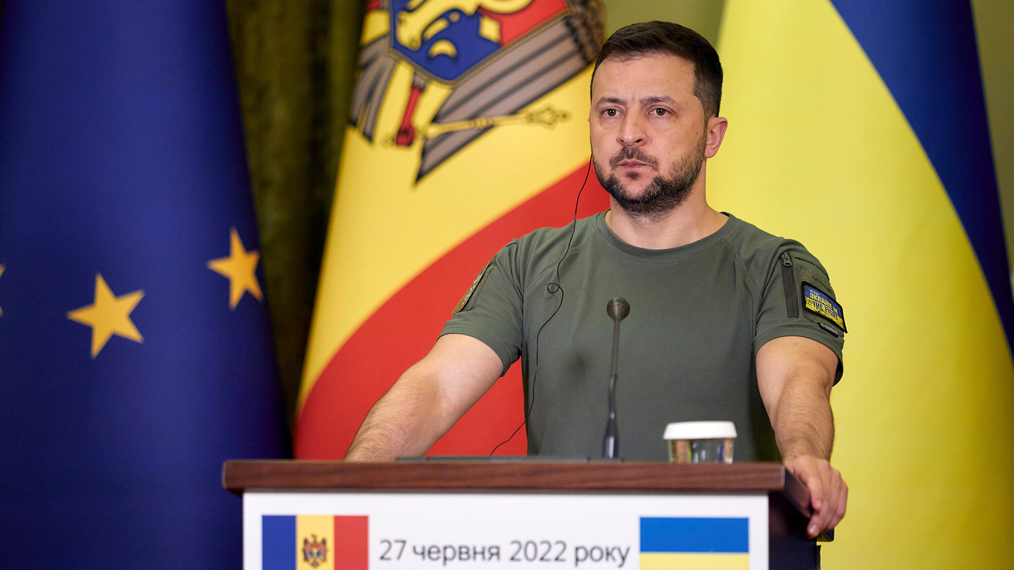 Volodymyr Zelensky speaks at a press conference on June 27. 