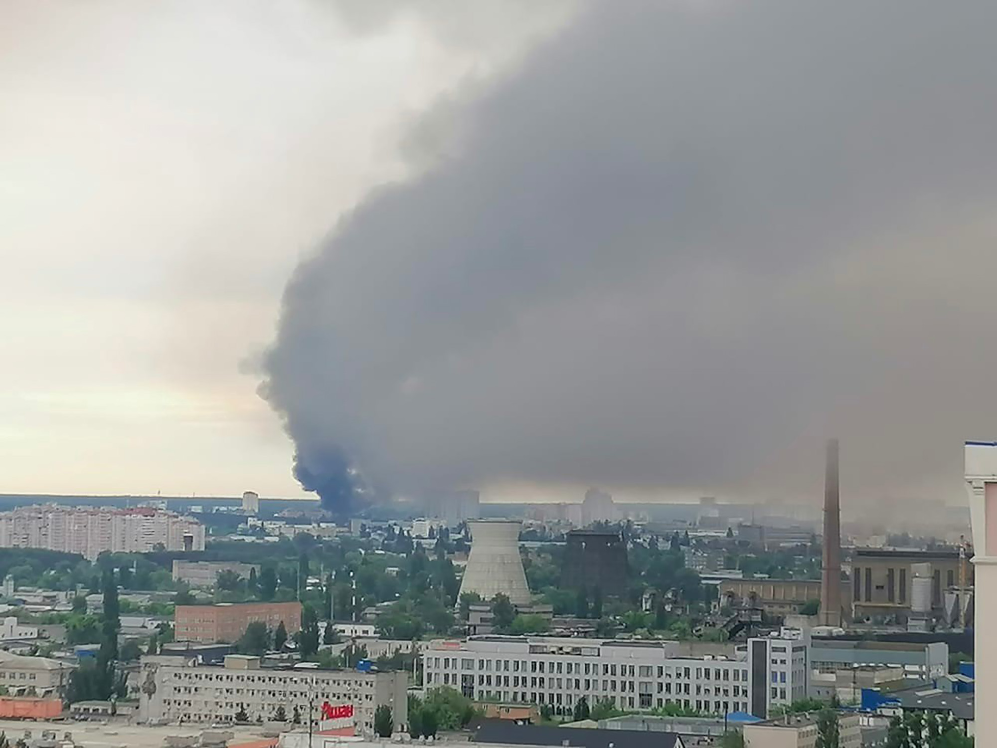 Smoke rises in Kyiv, Ukraine after several explosions were reported around the capital on Sunday June 5. 
