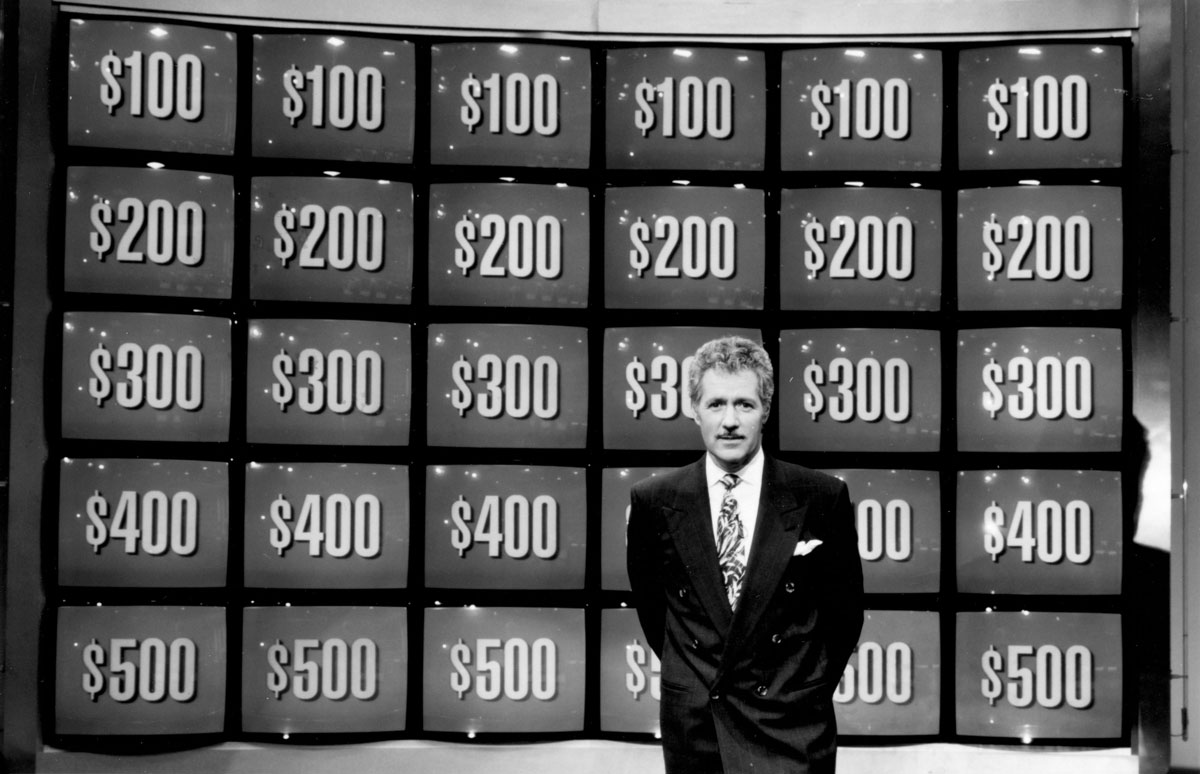 Alex Trebek on the set of Jeopardy! in 1993.