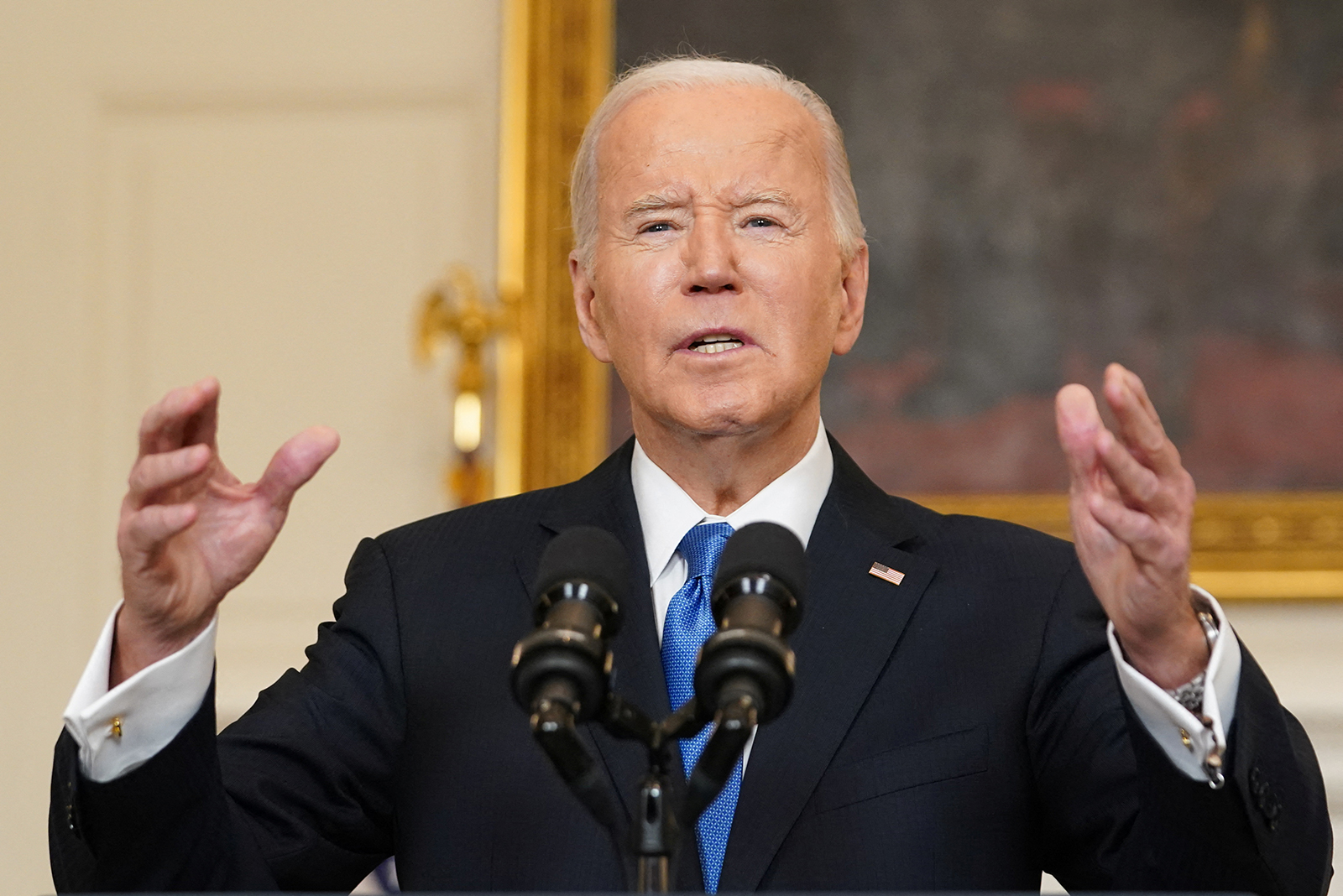 President Joe Biden speaks at the White House on February 13. 